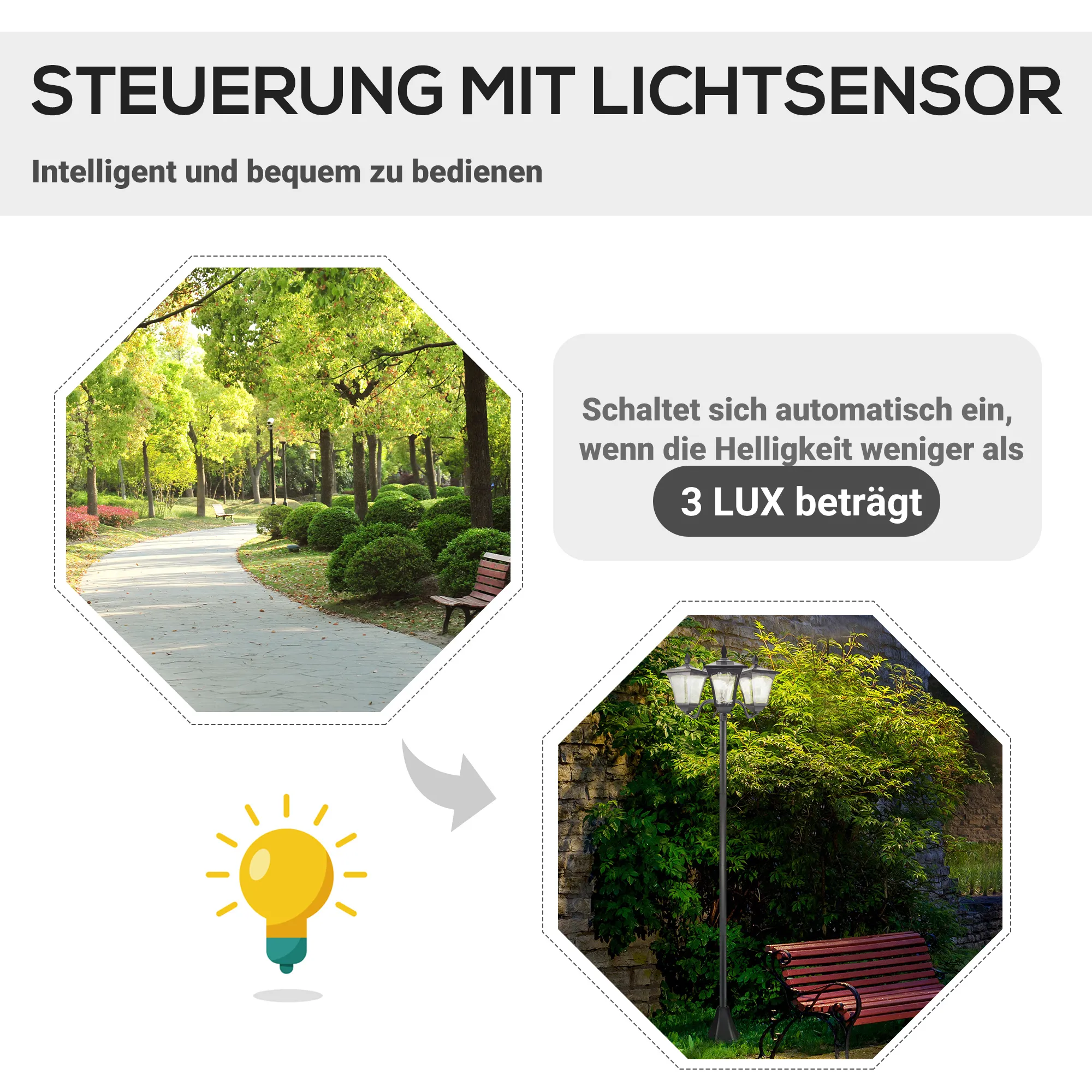 Solar Gartenlaterne Edelstahl 182,5cm 3-flammig Schwarz
