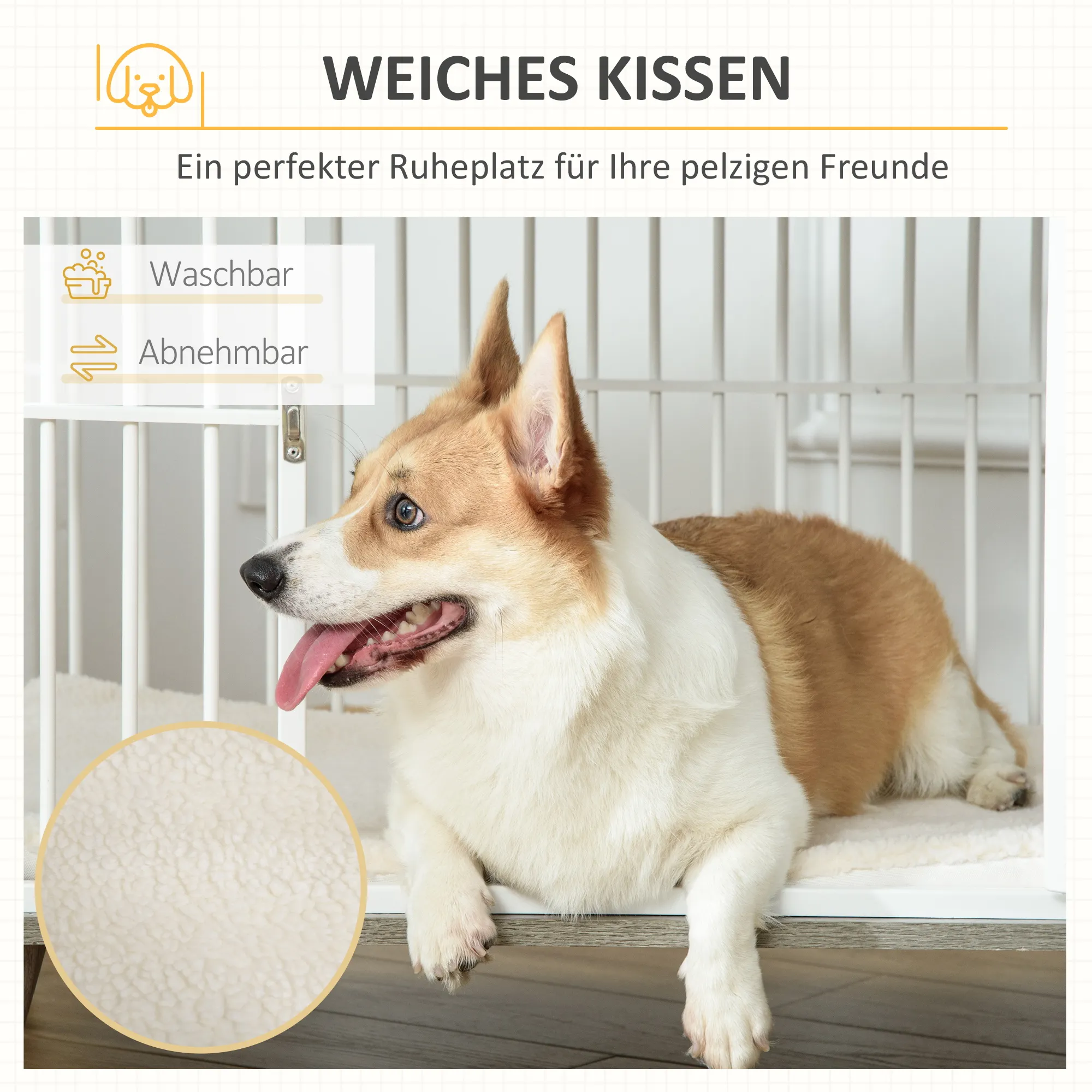 Hundekäfig Weiß/Grau 86B x 60T x 70H cm für mittelgroße Hunde