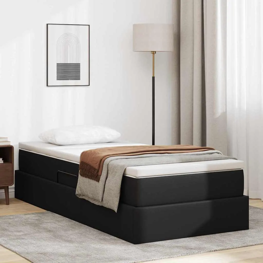 Aufbewahrungsbett mit Matratze 90 x 200 cm Schwarz