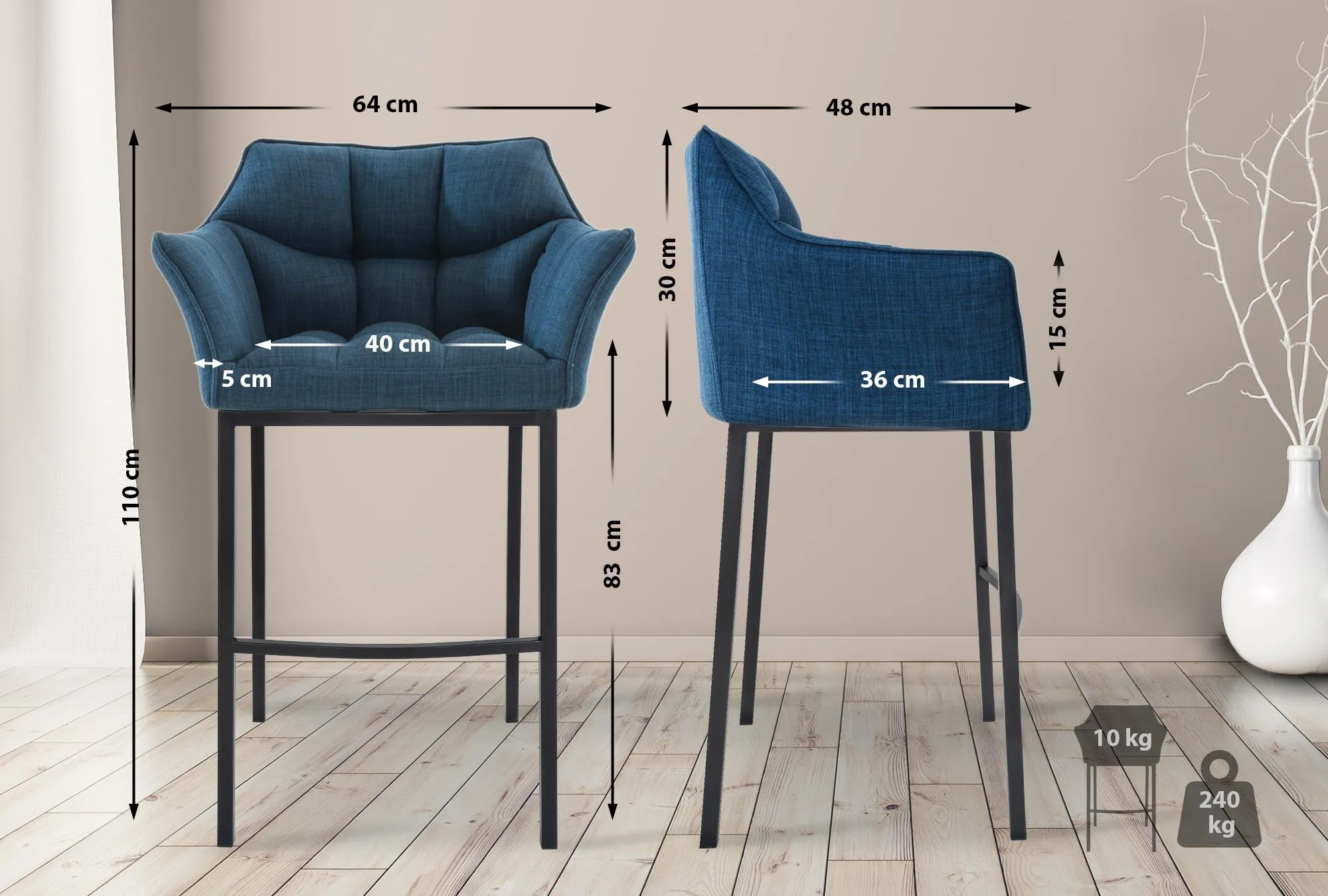 Barhocker Damaso 110x64x48 cm blau