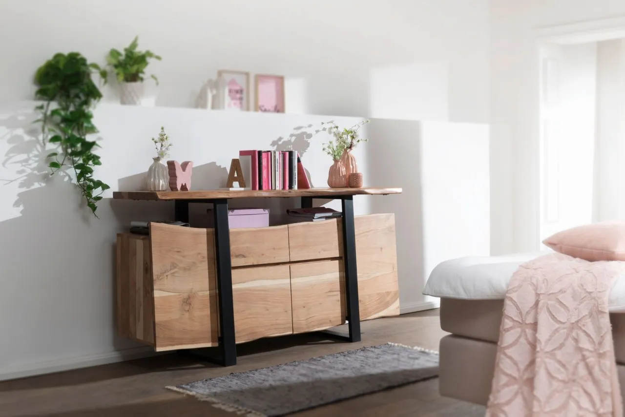 WOHNLING Sideboard GAYA Akazie Kommode Massiv Holz 175x90x44cm | Highboard mit Türen & Schubladen WOHNLING Sideboard GAYA Akazie Kommode Massiv Holz 175x90x44cm | Highboard mit Türen & Schubladen