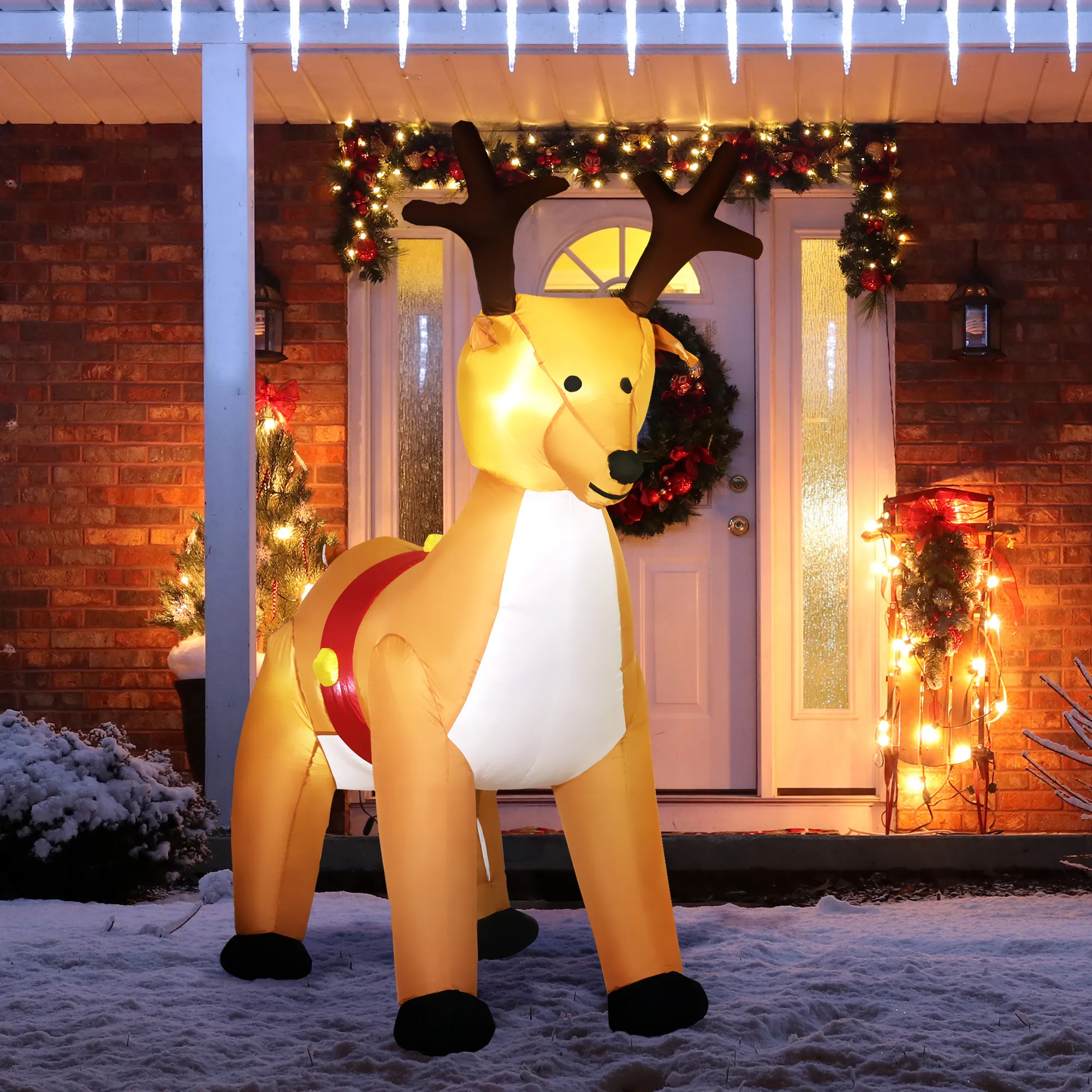Aufblasbares Rentier, 1,8 m, LED-Lichter, Zubehör, automatisches Aufblasen, Gelb