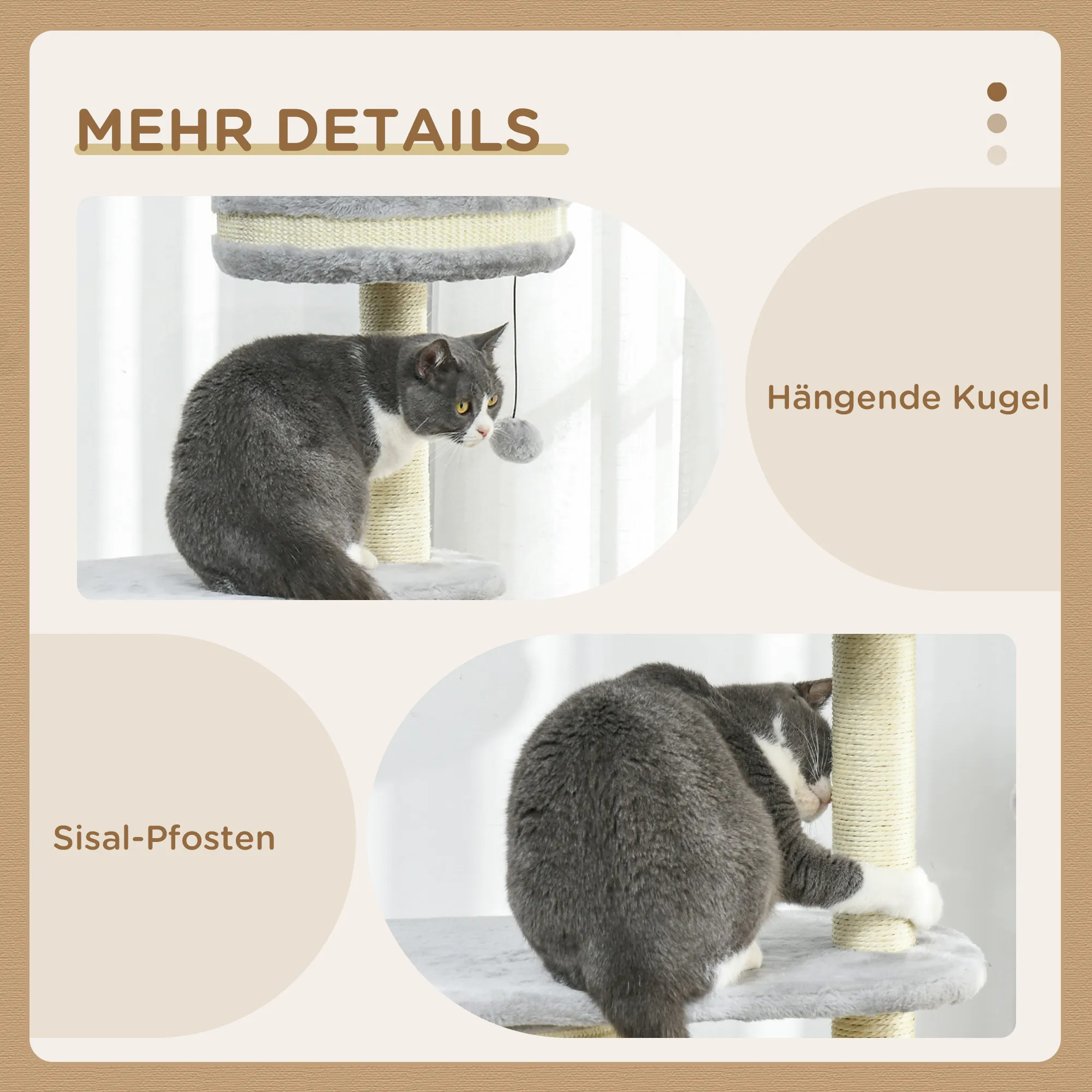 Katzenkratzbaum Grau 59L x 35B x 100H cm mit Katzenbett