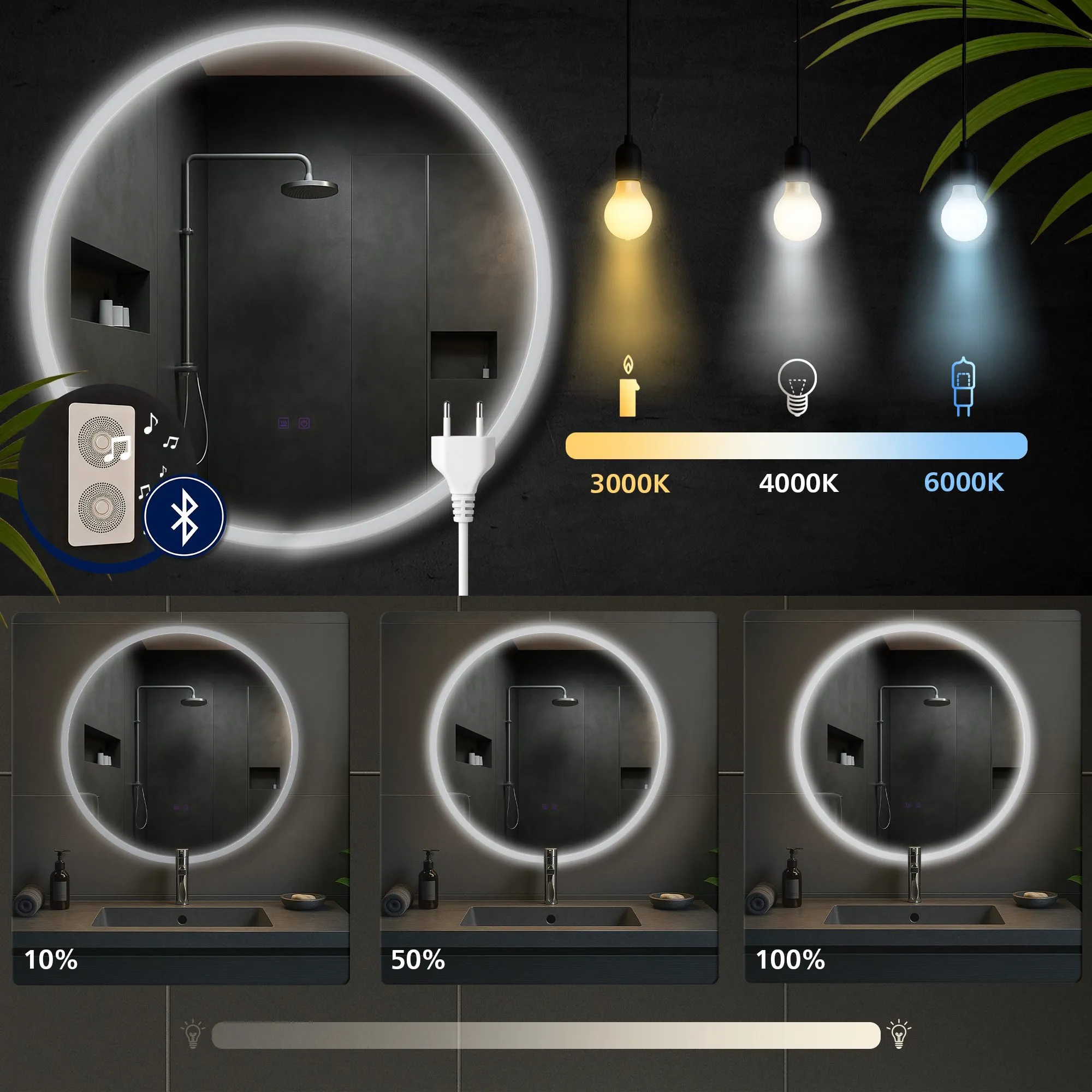 Badspiegel Laconia Bluetooth 80x80 klarglas