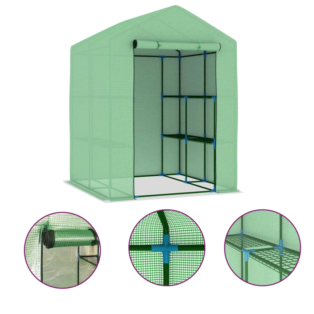 Gewächshaus 143x143x195 cm Grün mit Stahlrahmen und PE-Netzgewebe