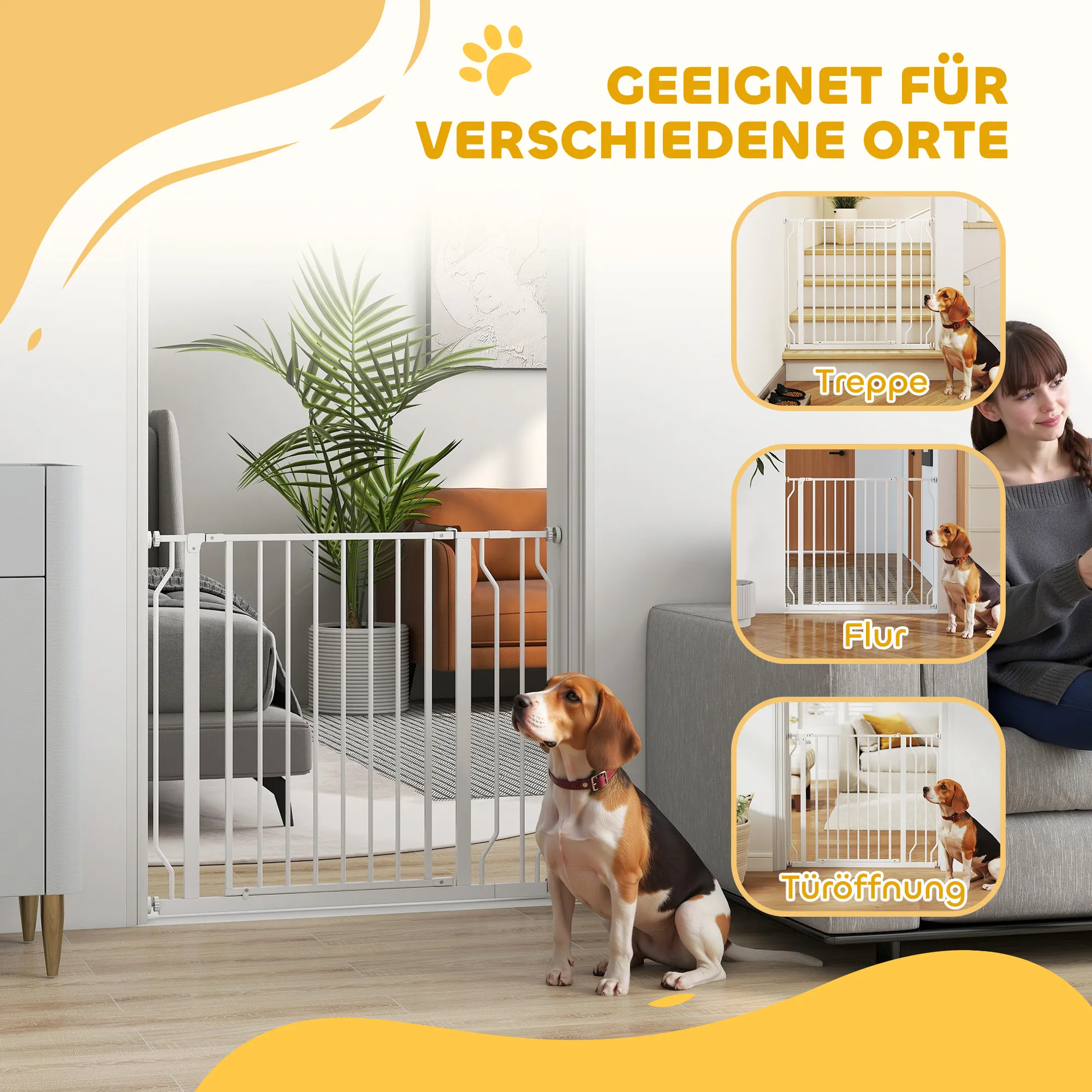 Hundeschutzgitter aus Stahl, verstellbar 75-95 cm, Weiß