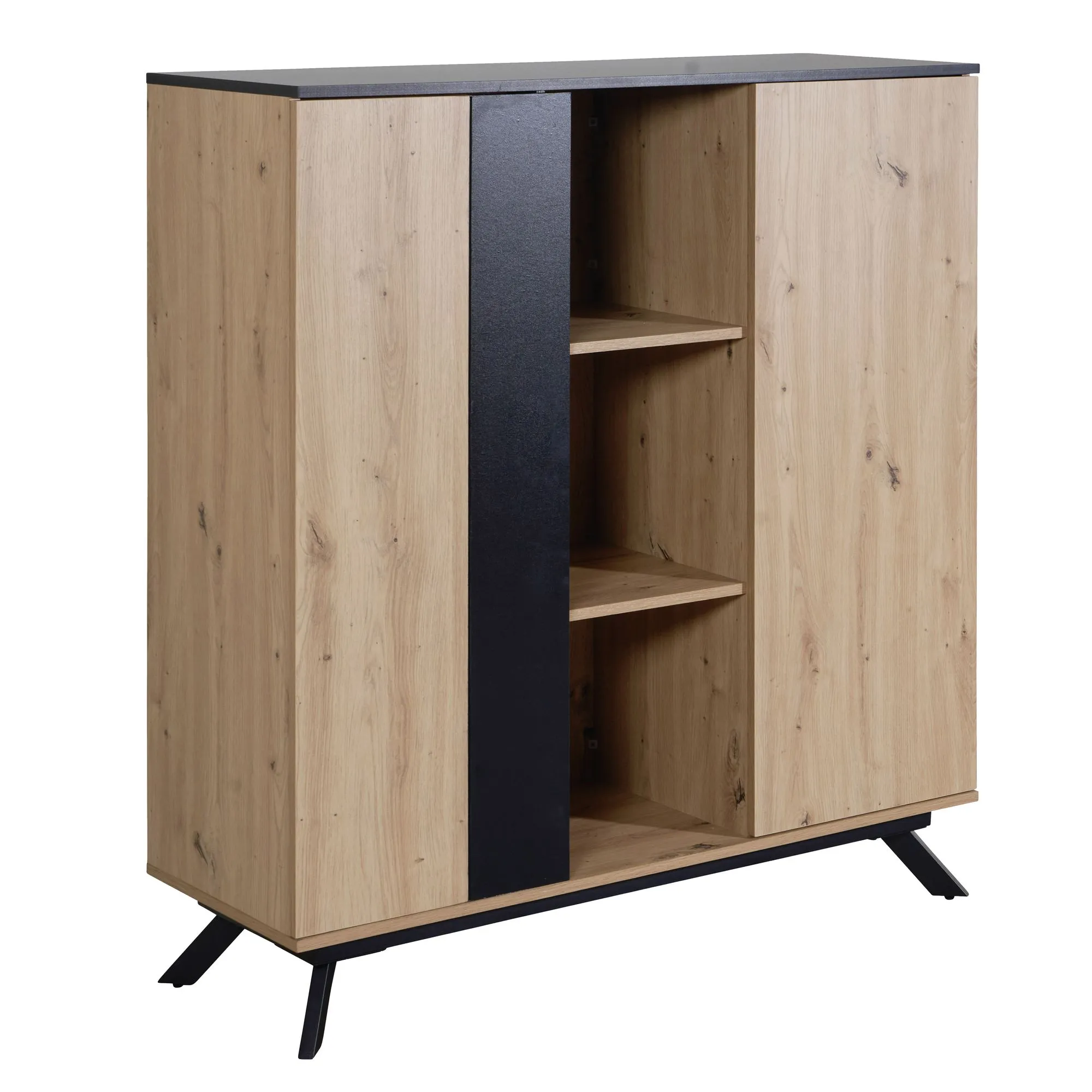 Wohnling Highboard 110x125x40 cm MDF Sideboard in Eiche-Dekor / Schwarz