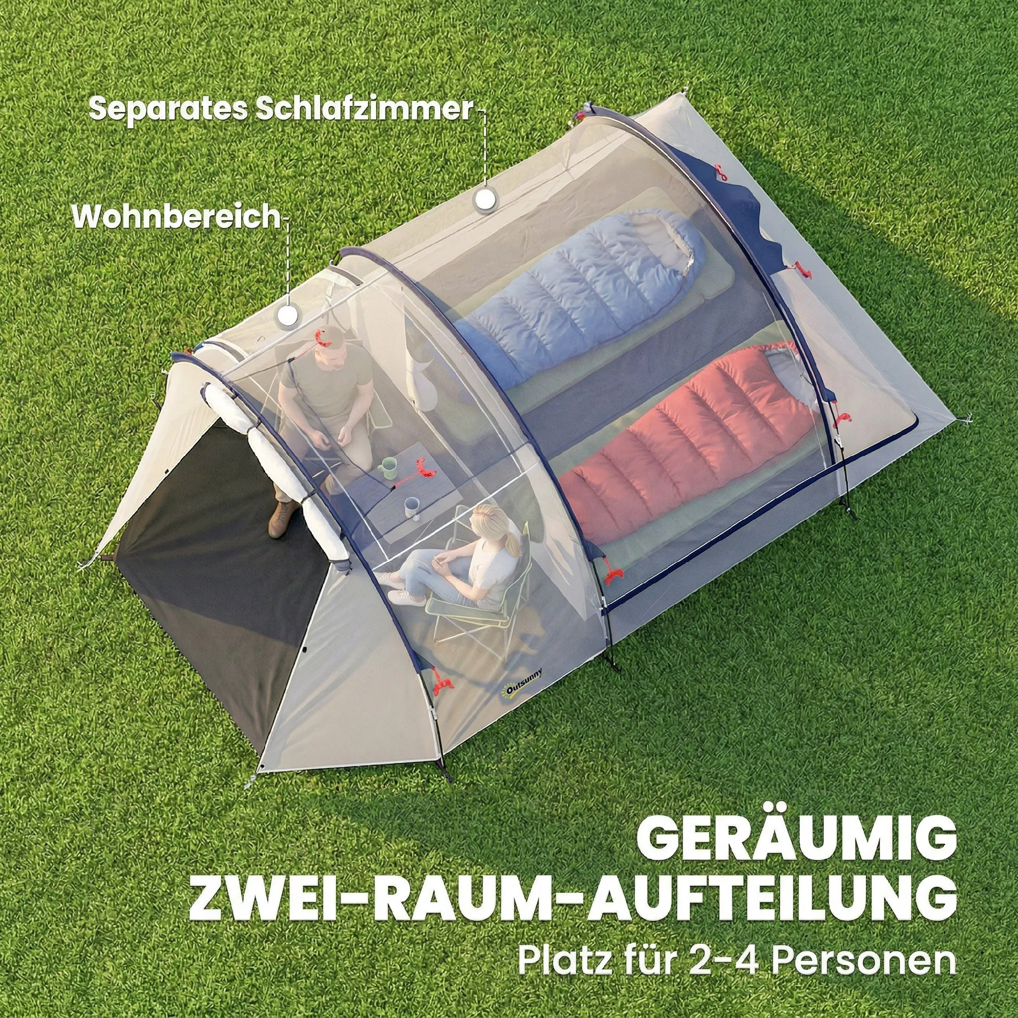 Familienzelt 4 Personen 385x240x140 cm Marineblau-Cremeweiß