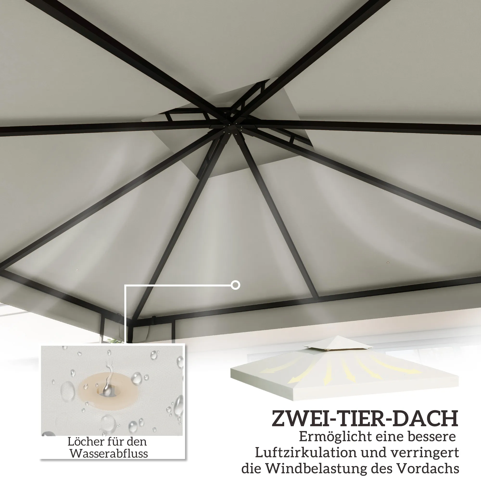 Pavillon Ersatzdach 3x3 m Cremeweiß aus Polyester