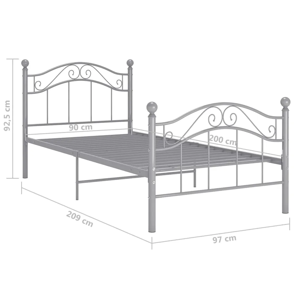 Einzelbett Metallgestell 209x97x92,5 cm Grau