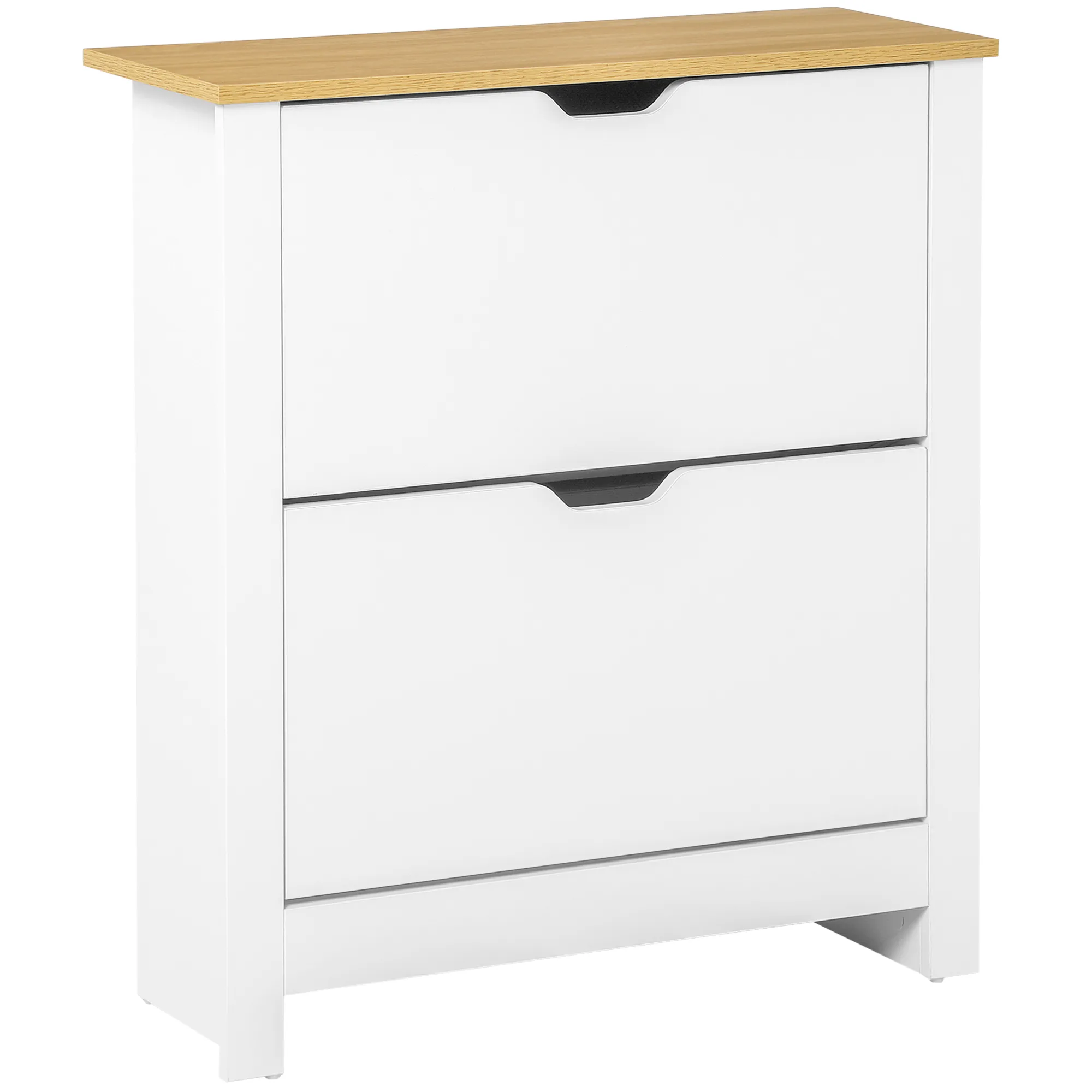 Schuhschrank Schruhregal Schuhaufbewahrung, 2 Fächer, 12 Paar Schuhe, 72 cm x 26 cm x 80 cm, Weiß + Braun