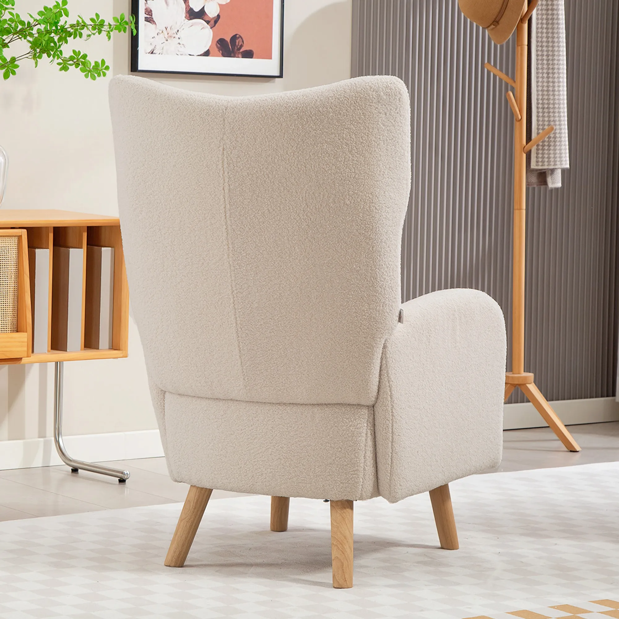 Akzentstuhl, Polstersessel mit Plüschbezug, Schaumstoffkissen, Ohrensessel, Beige