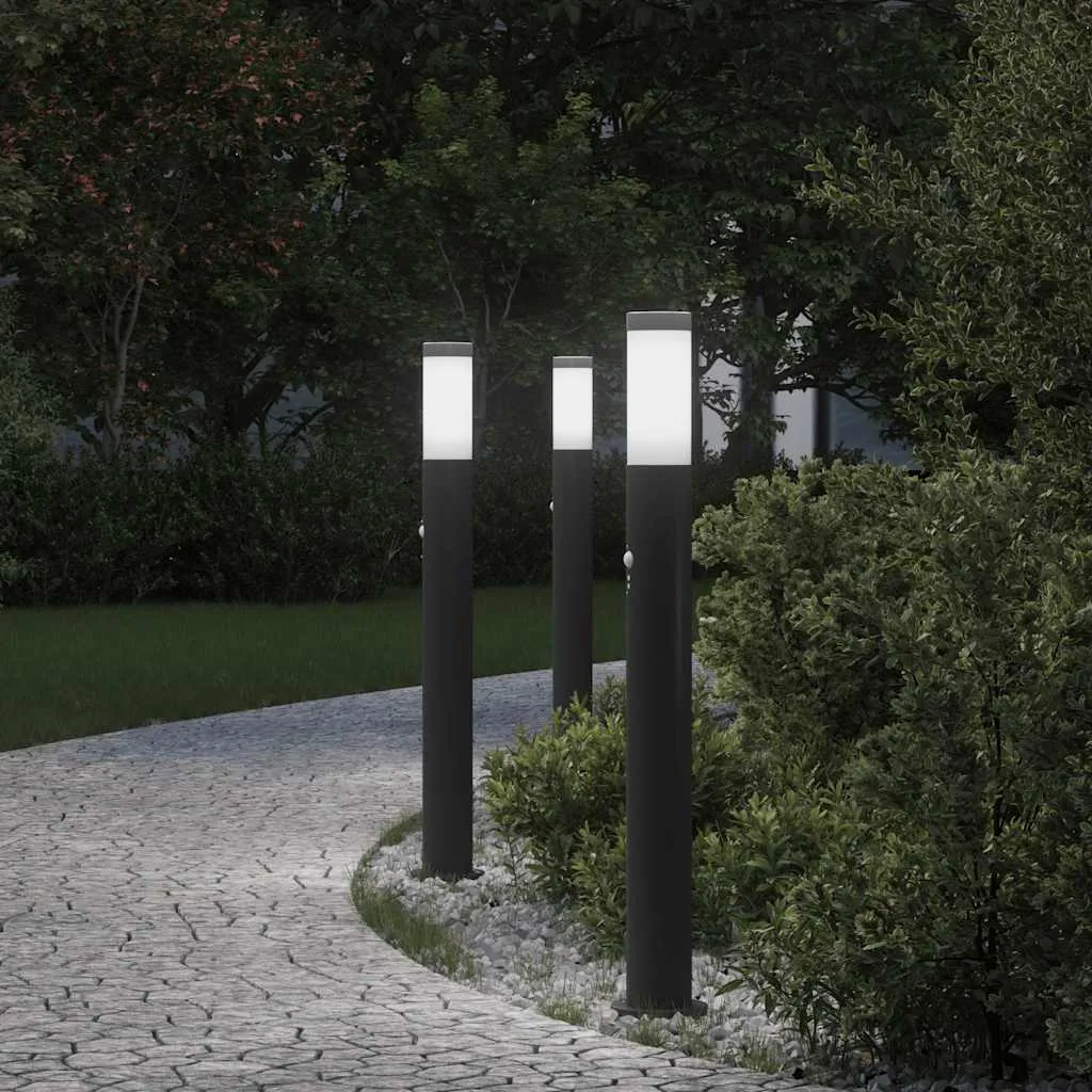 Schwarze Edelstahl Pollerleuchte 11x80 cm mit PIR-Bewegungssensor