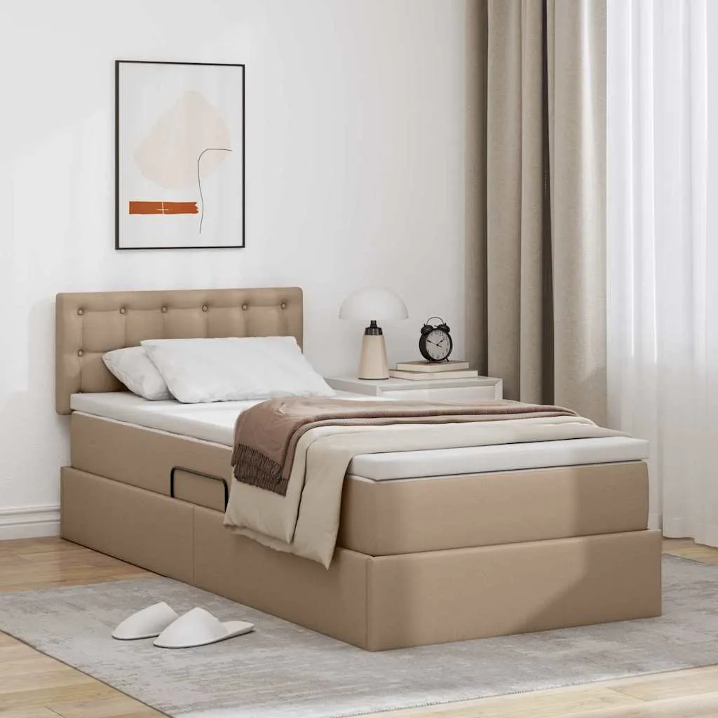 Bett mit Stauraum und LED 90 x 190 cm Cappuccino