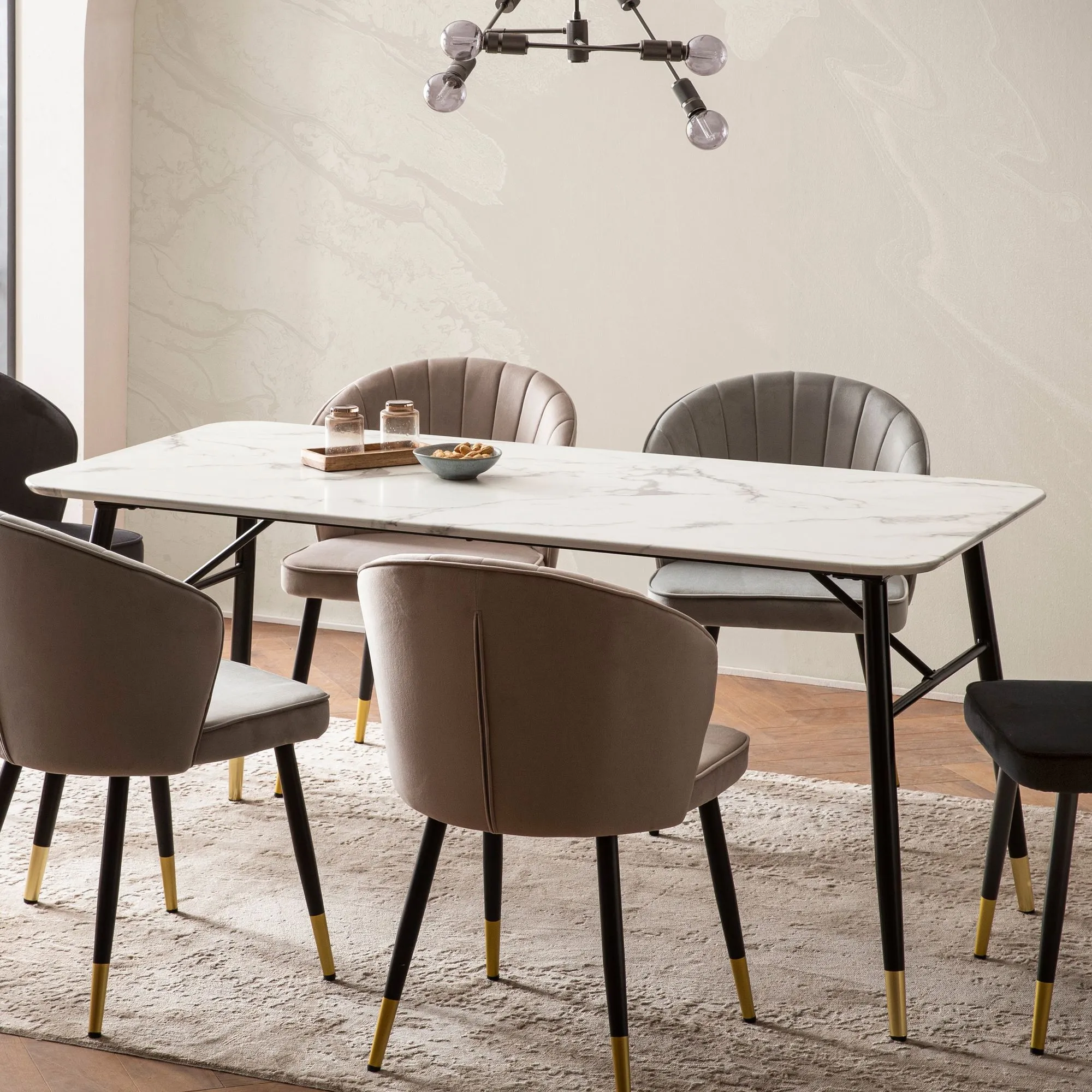 Esszimmertisch 140x80x76 cm Esstisch Weiß in Marmor-Optik Modern