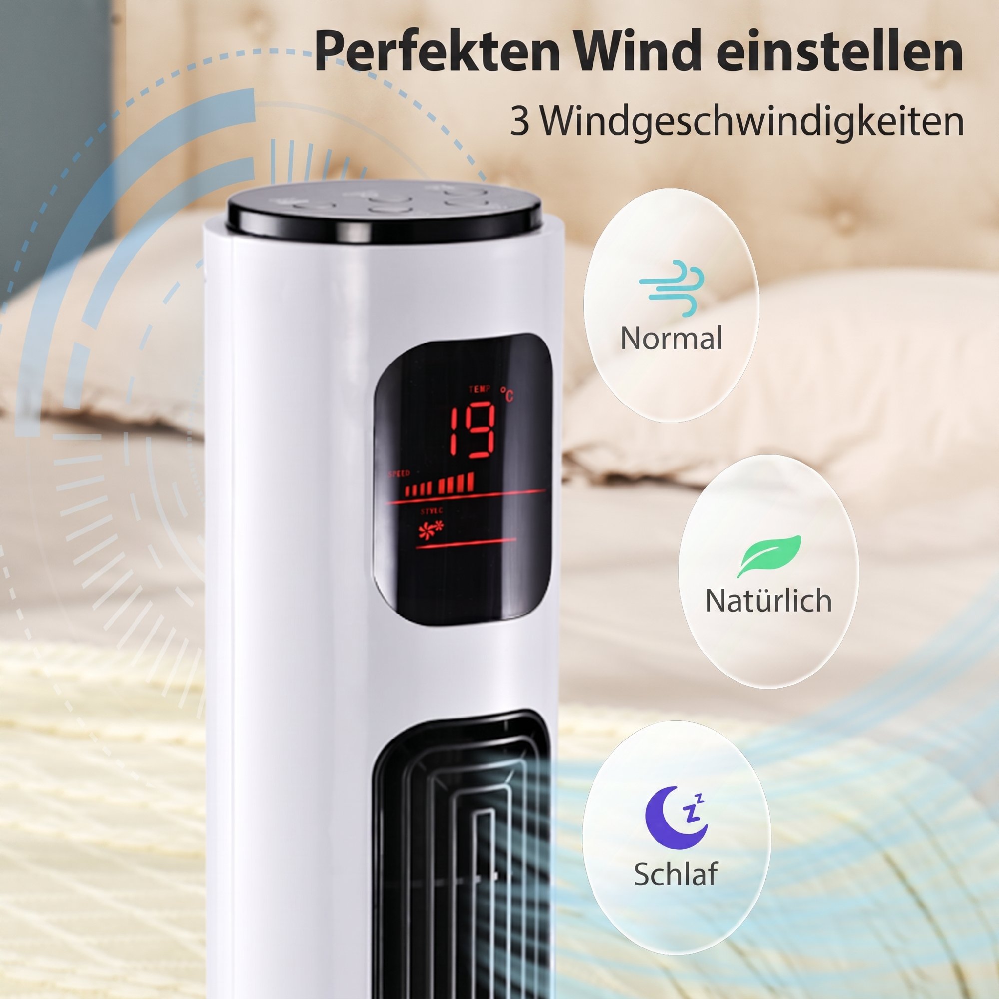 Turmventilator 32L x 32L x 96H cm in Weiß und Schwarz