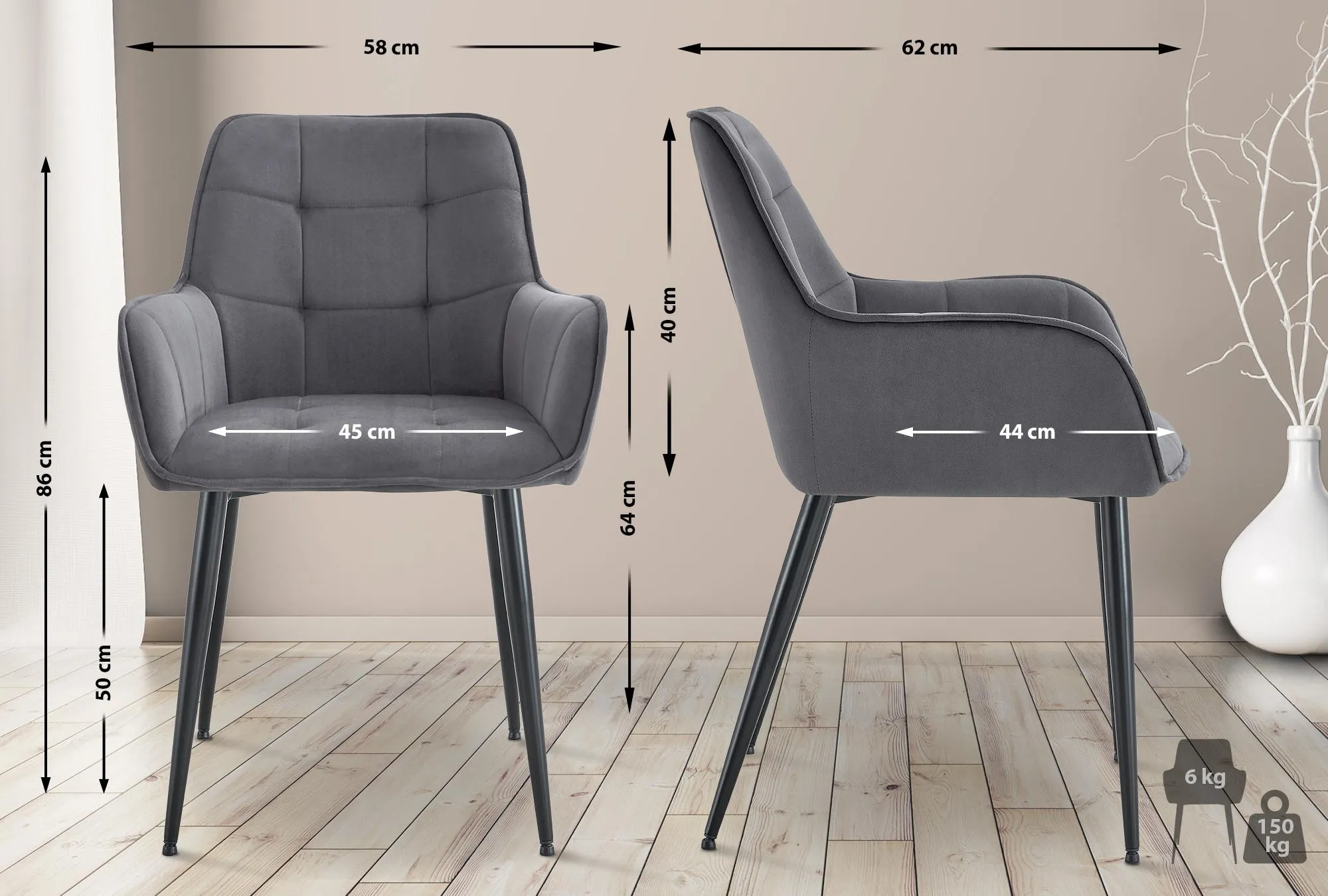 Esszimmerstuhl Ferndale 86x62x58 cm dunkelgrau