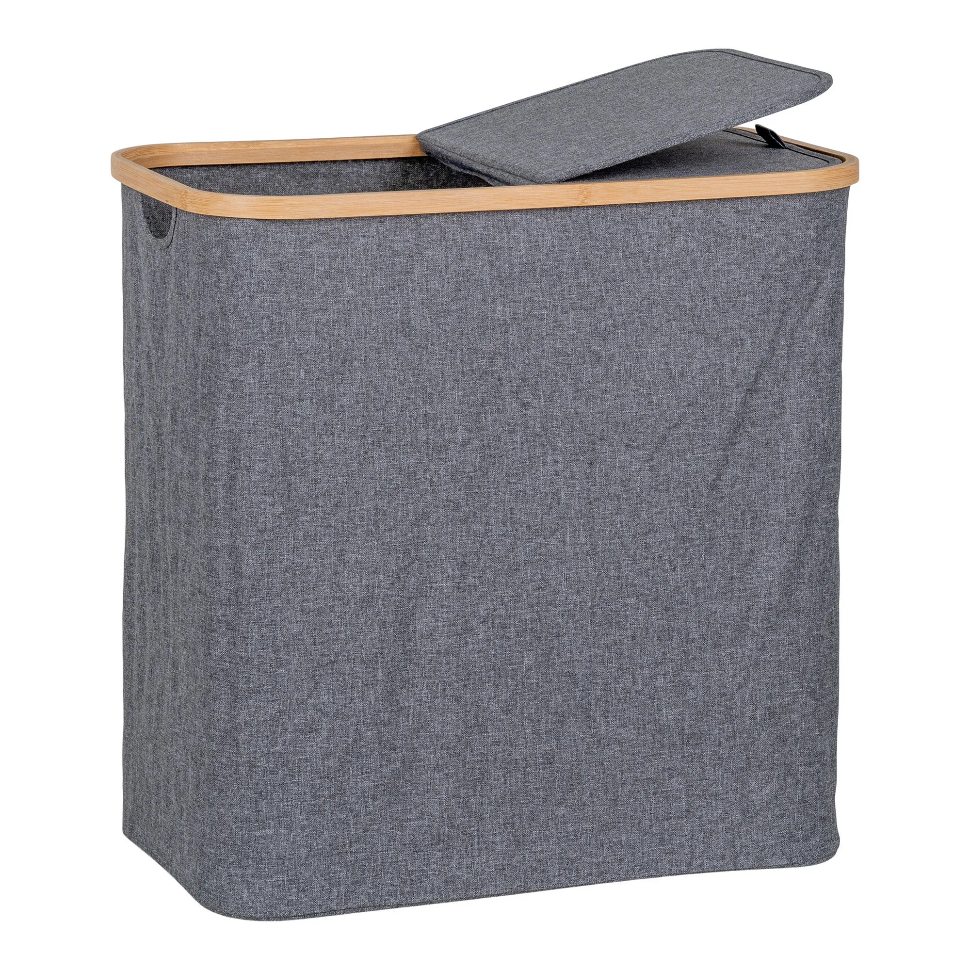 tinkaro Wäschekorb Noto Bambus/Textil 54x33x54 cm Dunkelgrau