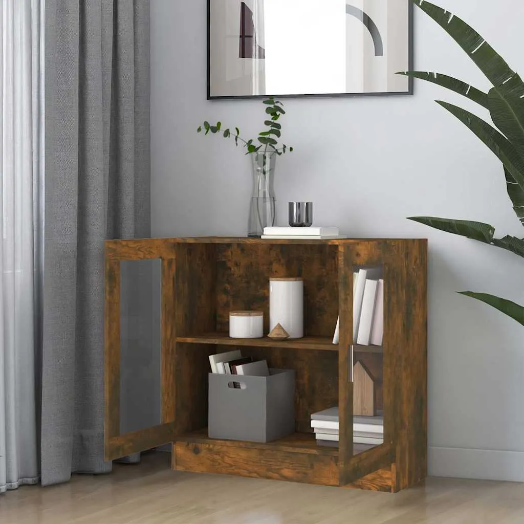 Vitrinenschrank 82,5x30,5x80 cm in Räuchereiche mit 2 Fächern und Glastüren