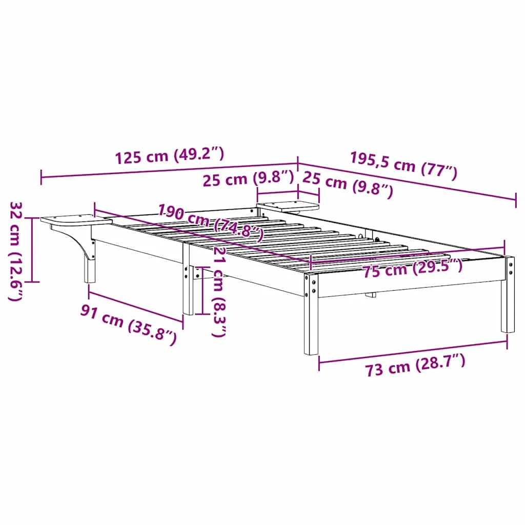 Bettgestell Massivholz 195,5 x 125 x 32 cm Natur