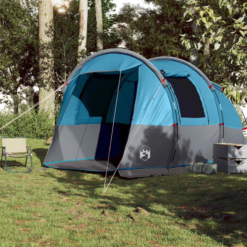 Campingzelt Tunnelzelt Blau 455x265x194 cm mit Überzelt und E-Anschluss