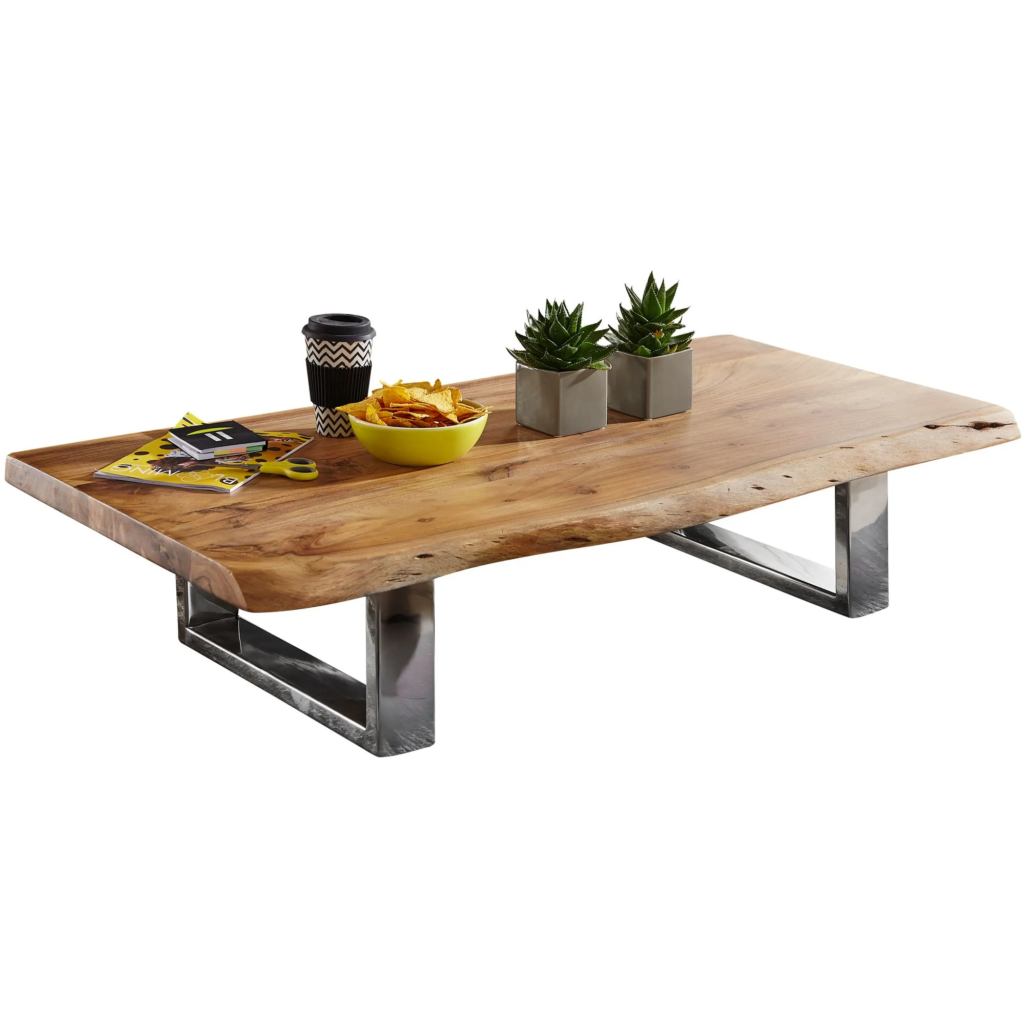 Wohnling Couchtisch 115 x 25 x 58 cm Akazie Massiv Holz Metallgestell groß Wohnling Couchtisch 115 x 25 x 58 cm Akazie Massiv Holz Metallgestell groß
