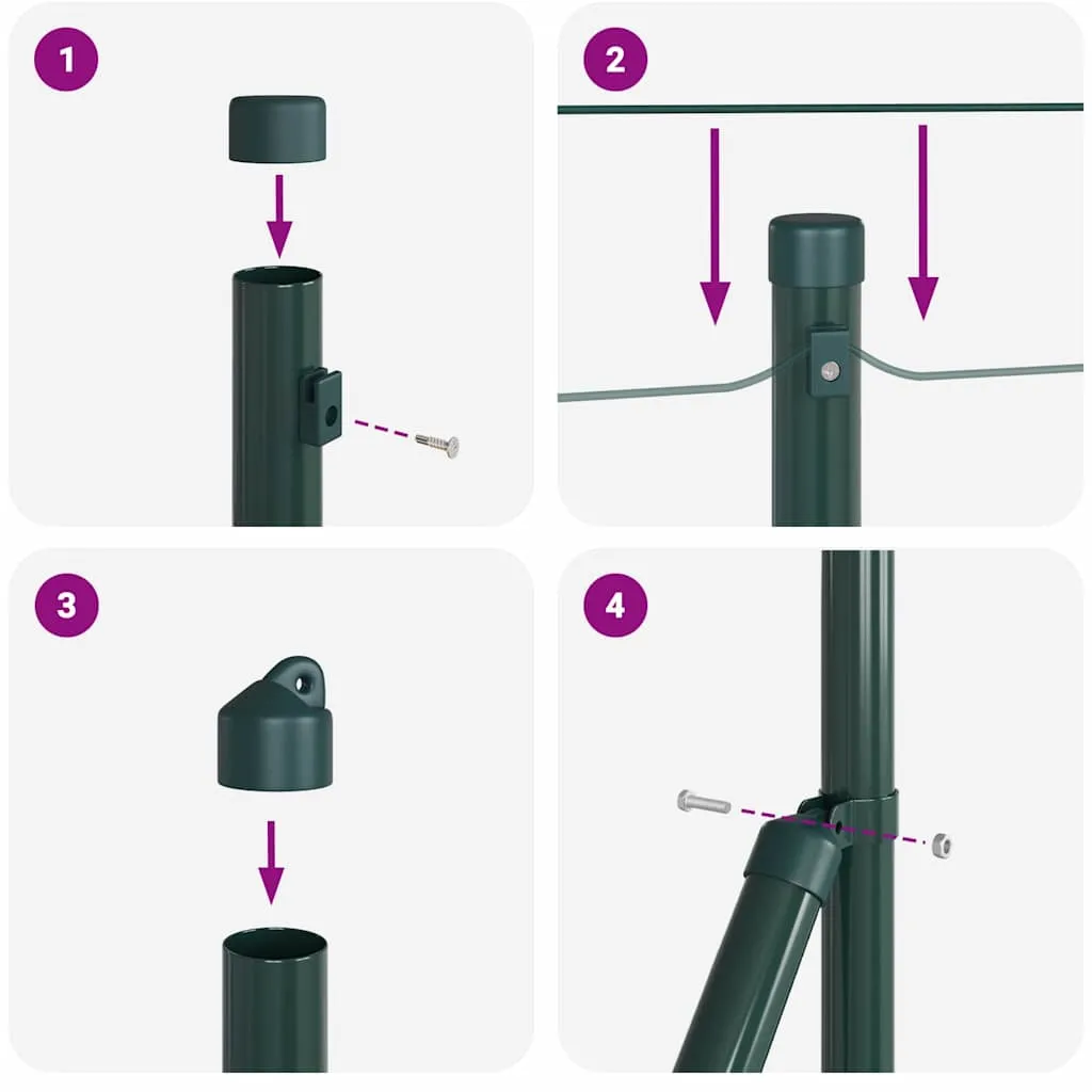 Zaunpfosten-Set aus Stahl und PVC Grün 1000 x 3,2 x 60 cm