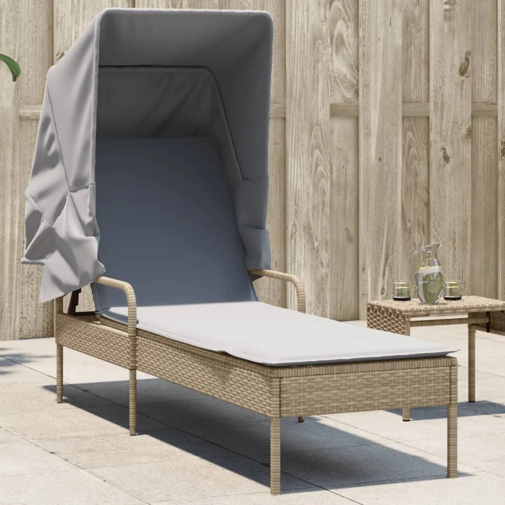 Sonnenliege mit Dach 62x200x130 cm Beige aus PE-Rattan und Stahl