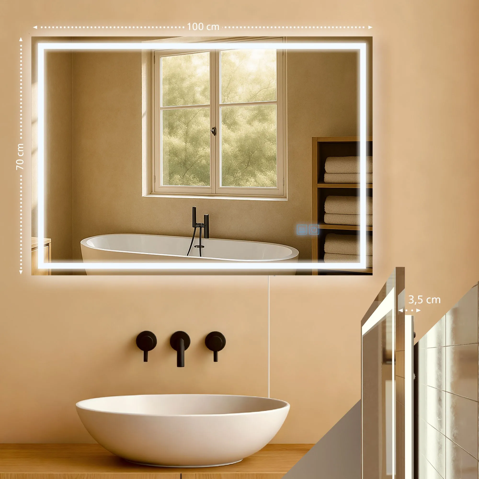 Badspiegel Jaffrey LED 100x70 cm Klarglas