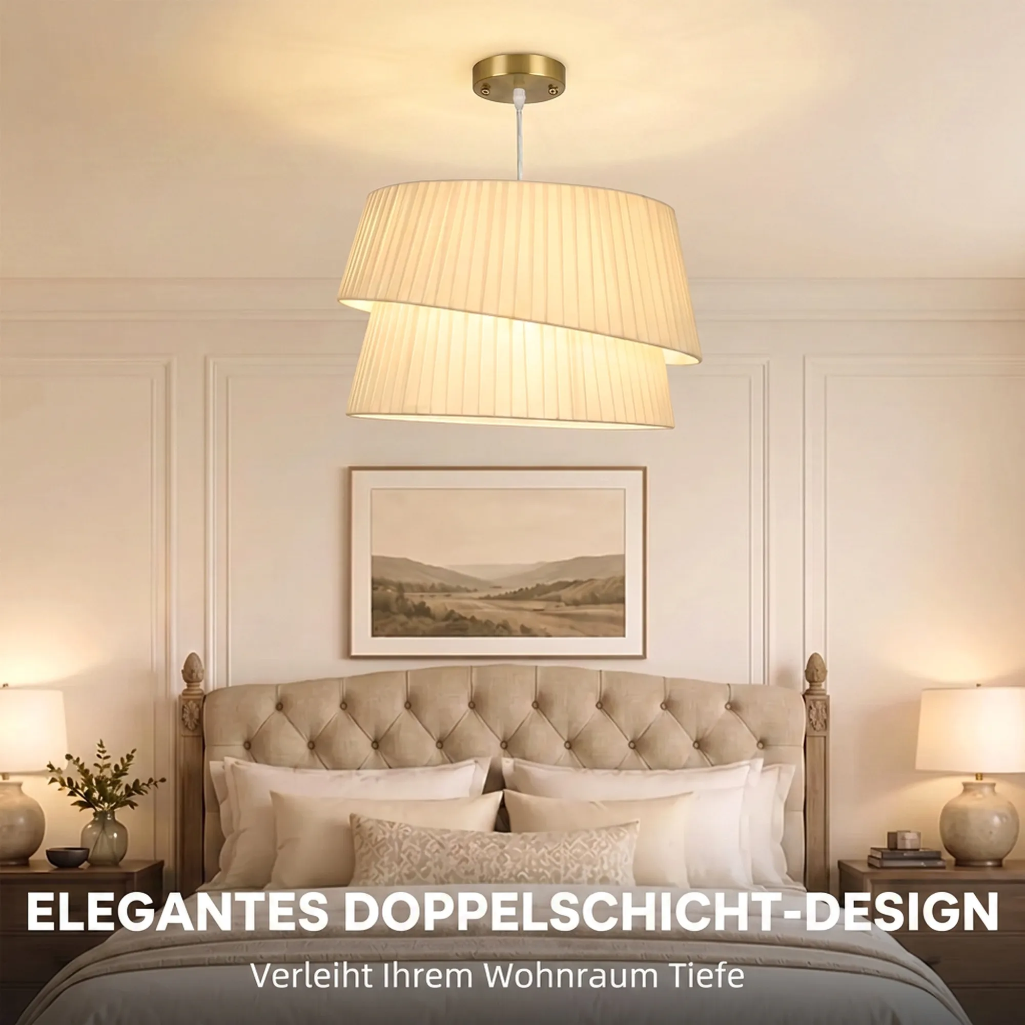 Pendelleuchte mit Doppelschirm, 3x E14, höhenverstellbar, Weiß