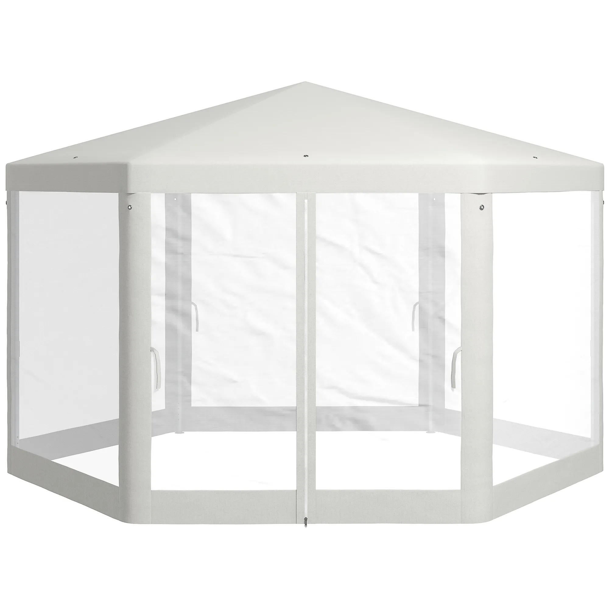 Gartenpavillon, 6-eckig, Netzvorhänge, Metallgestell, 3,94x3,412x2,5m, Creme