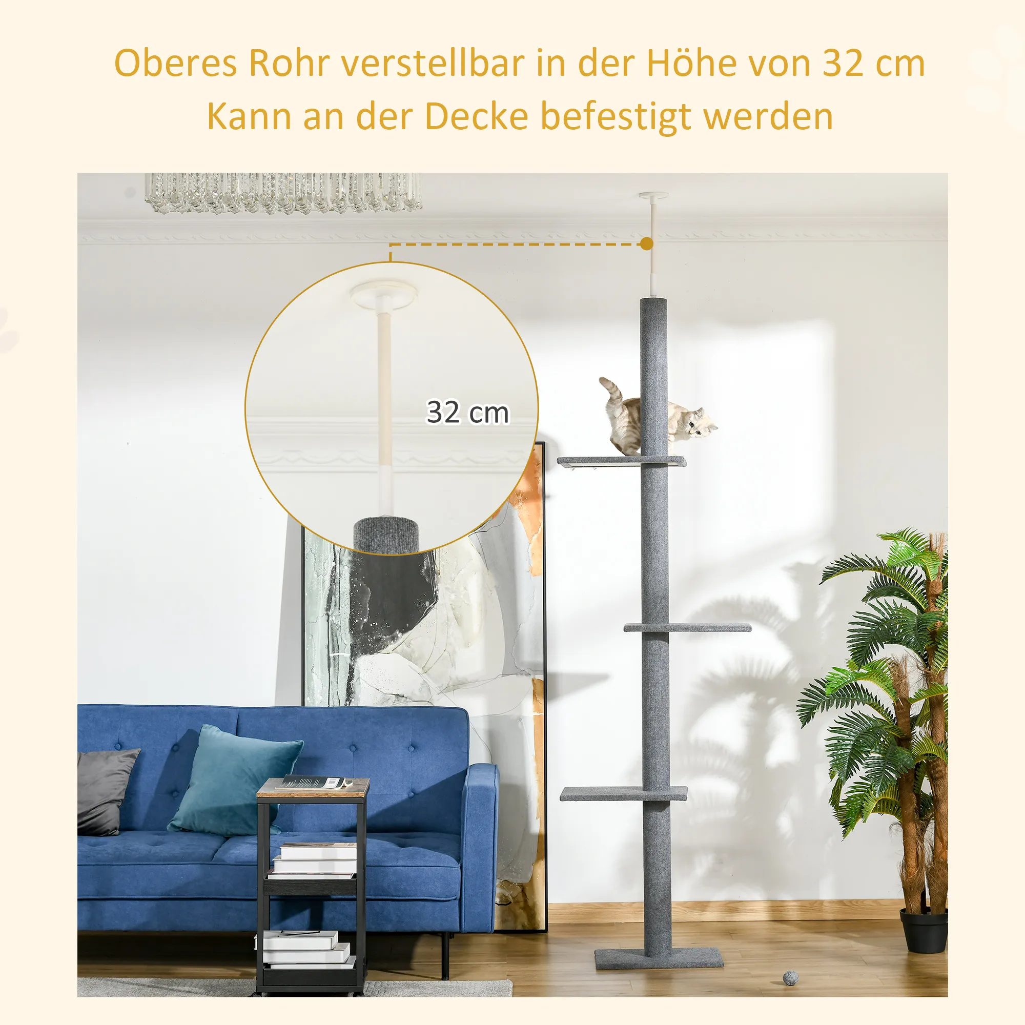 Kratzbaum deckenhoch mit 4 Plattformen, Plüsch, 228-260 cm, Grau