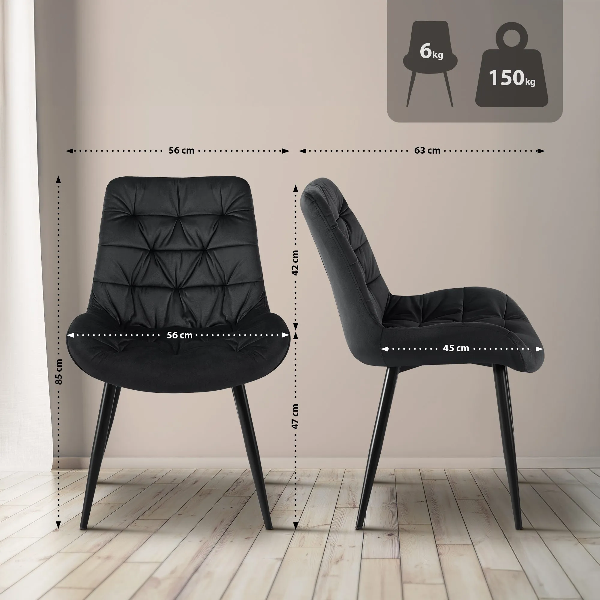 Esszimmerstuhl Rossford 85x56x63 cm Schwarz