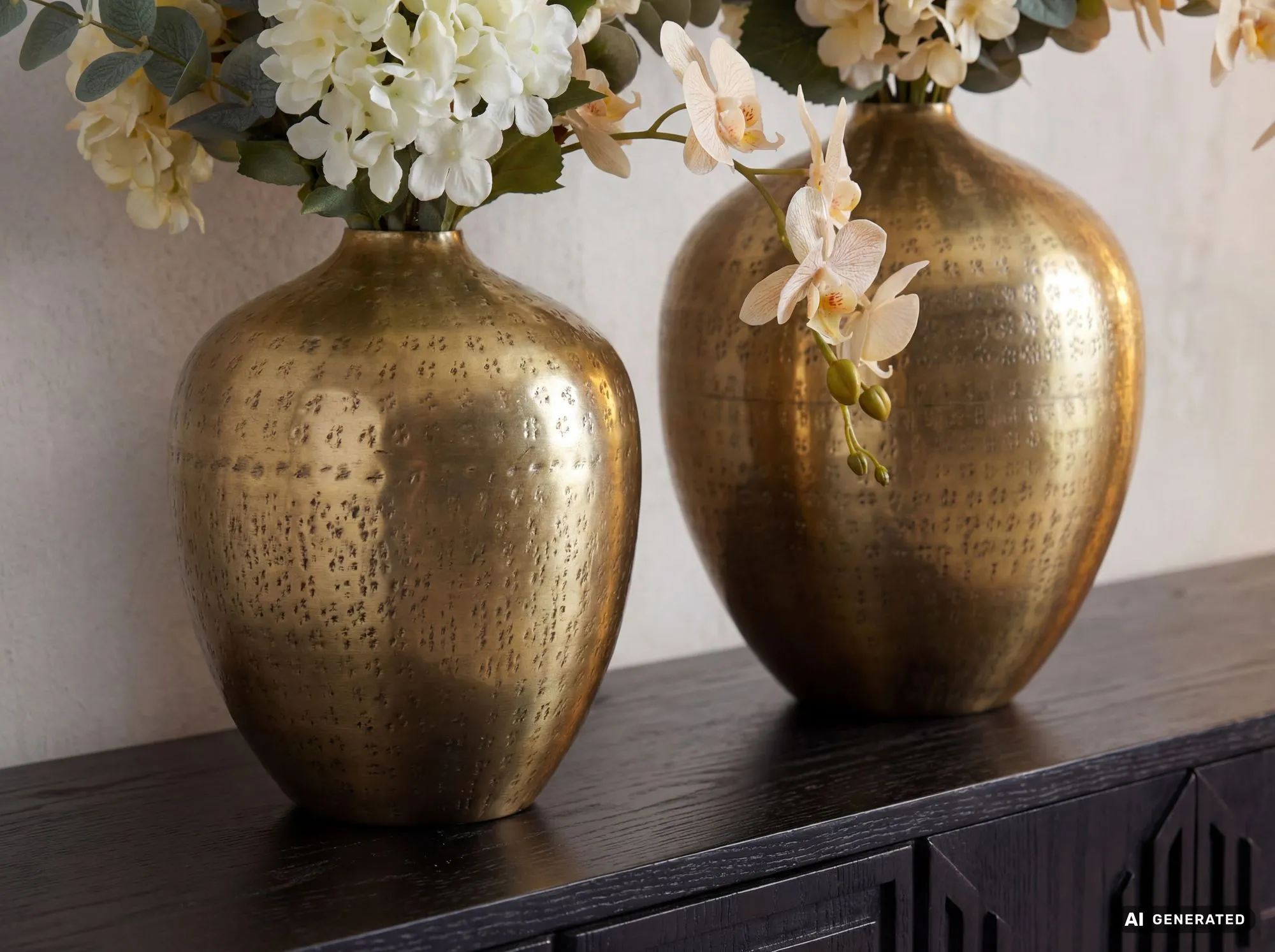 Tischvase 2er Set Aluminium Gold - Dekovase rund - Metall Vase modern - Wohnzimmer Deko Alu - Design Vase Tisch Dekoration Handmade