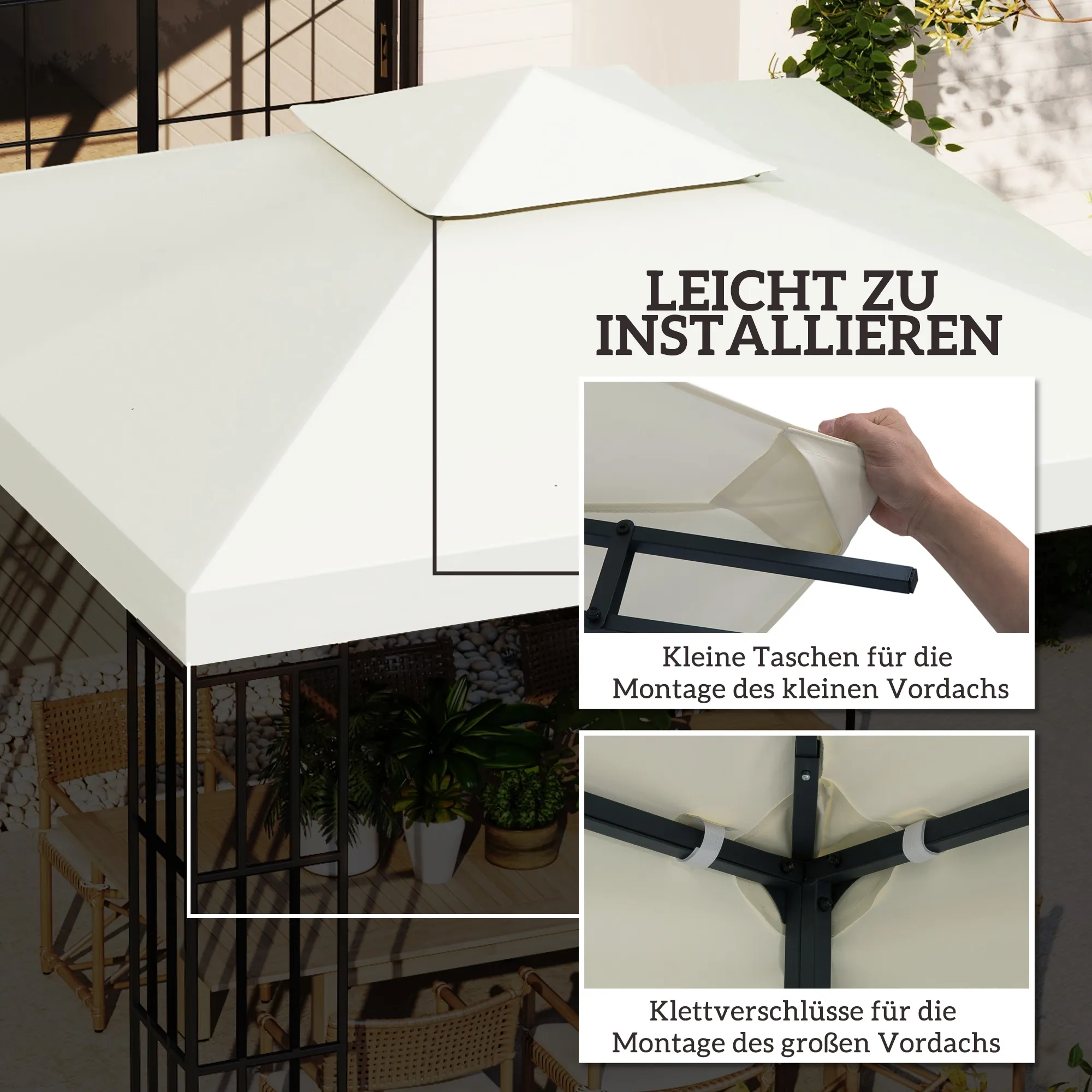 Pavillon Ersatzdach 3x3 m Cremeweiß aus Polyester