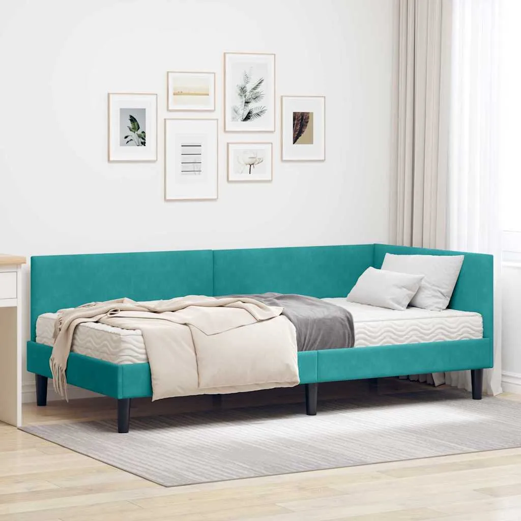 Eckbettgestell mit Matratze 194 x 94 x 72 cm Türkis
