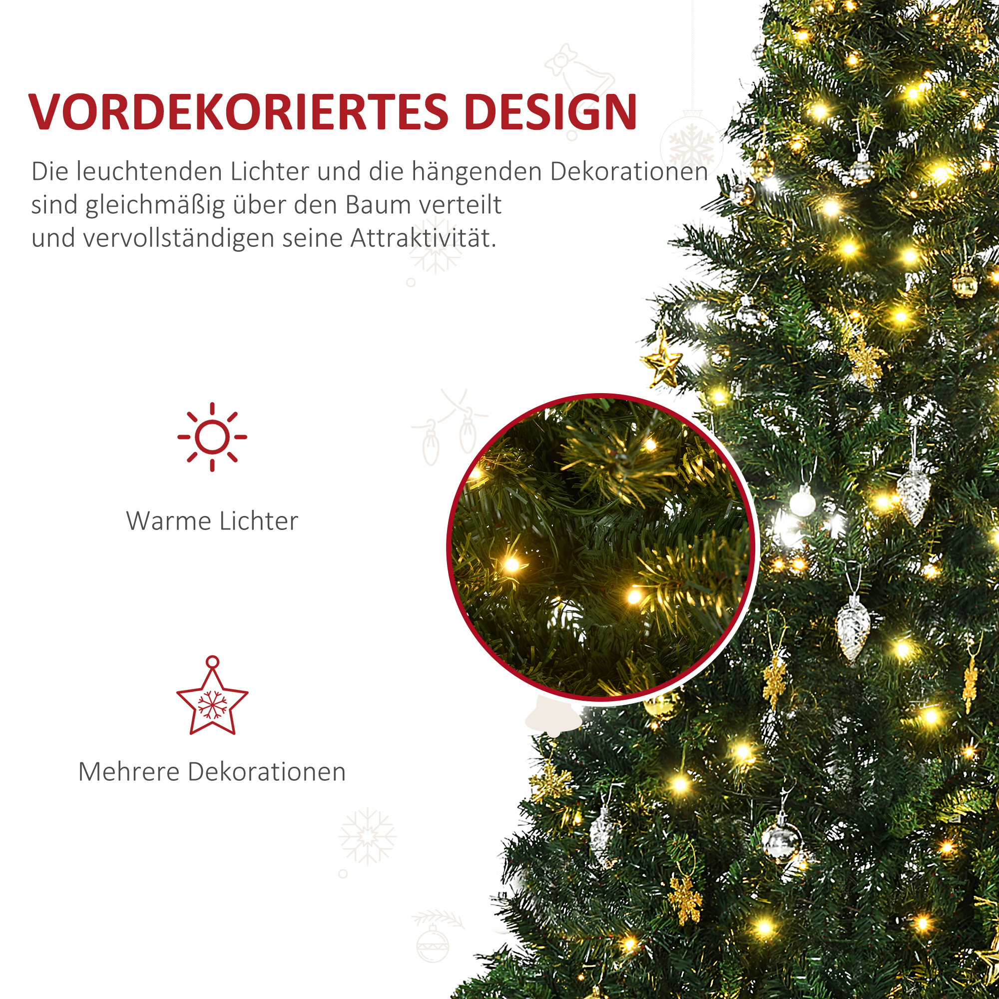 Künstlicher Weihnachtsbaum 180 cm mit LED und Kugeln, Grün