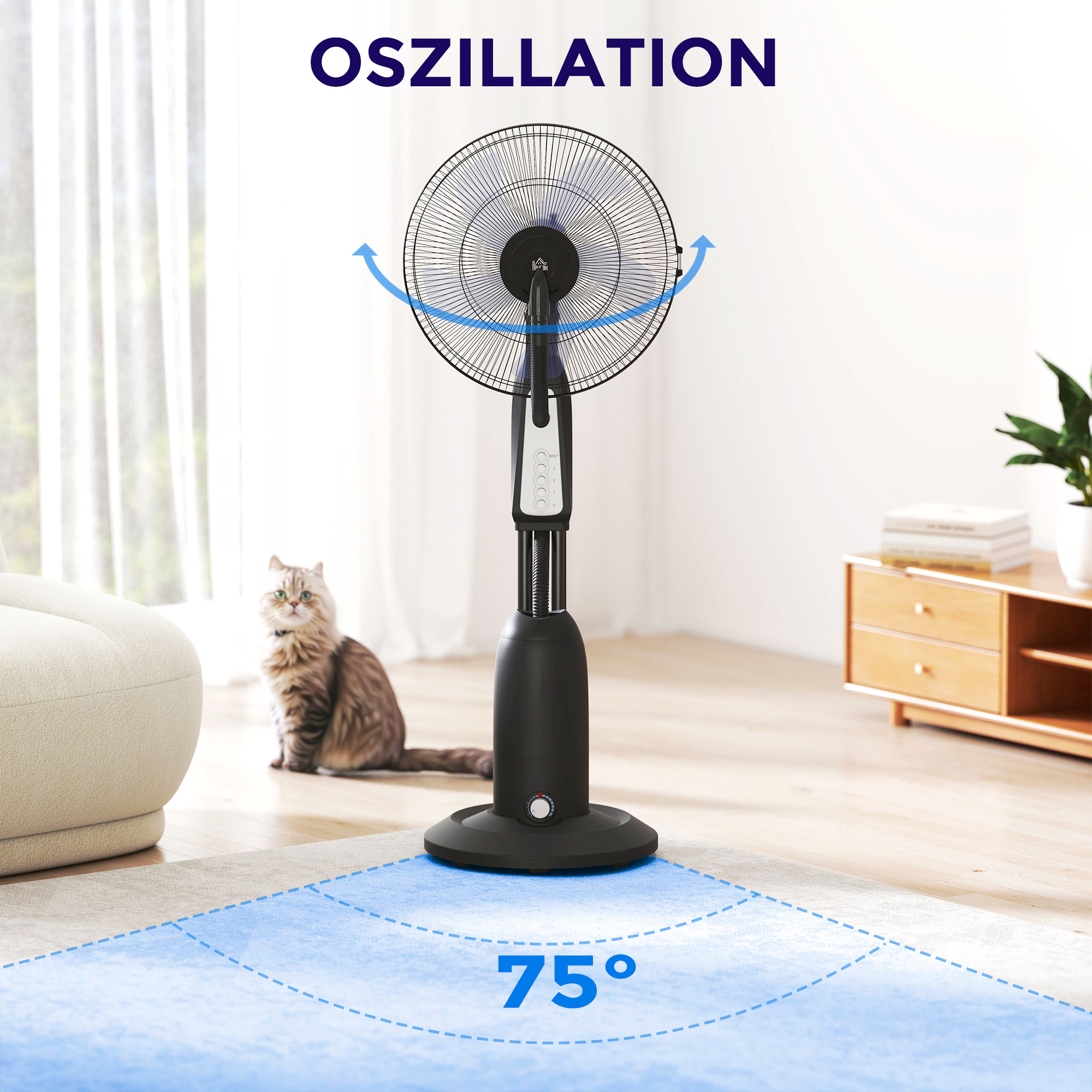 Ventilator mit Sprühnebel 50L x 40B x 125H cm Schwarz