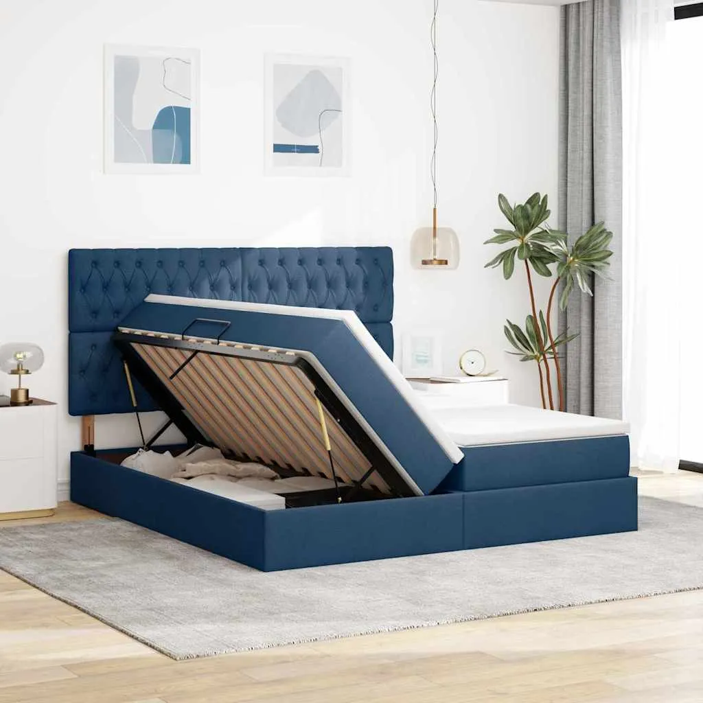 Speicherbett mit Matratze 200 x 200 cm Blau
