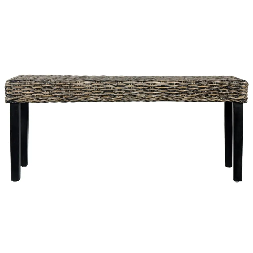 Rattan-Sitzbank 110x35x45 cm Schwarz mit Massivholz-Beinen