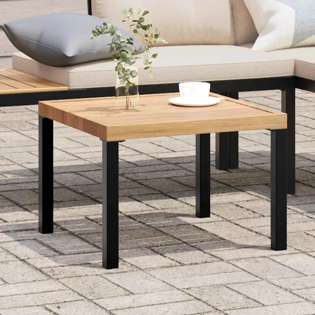 Garten-Couchtisch 55x55x39,5 cm Schwarz und Braun mit pulverbeschichtetem Stahlgestell