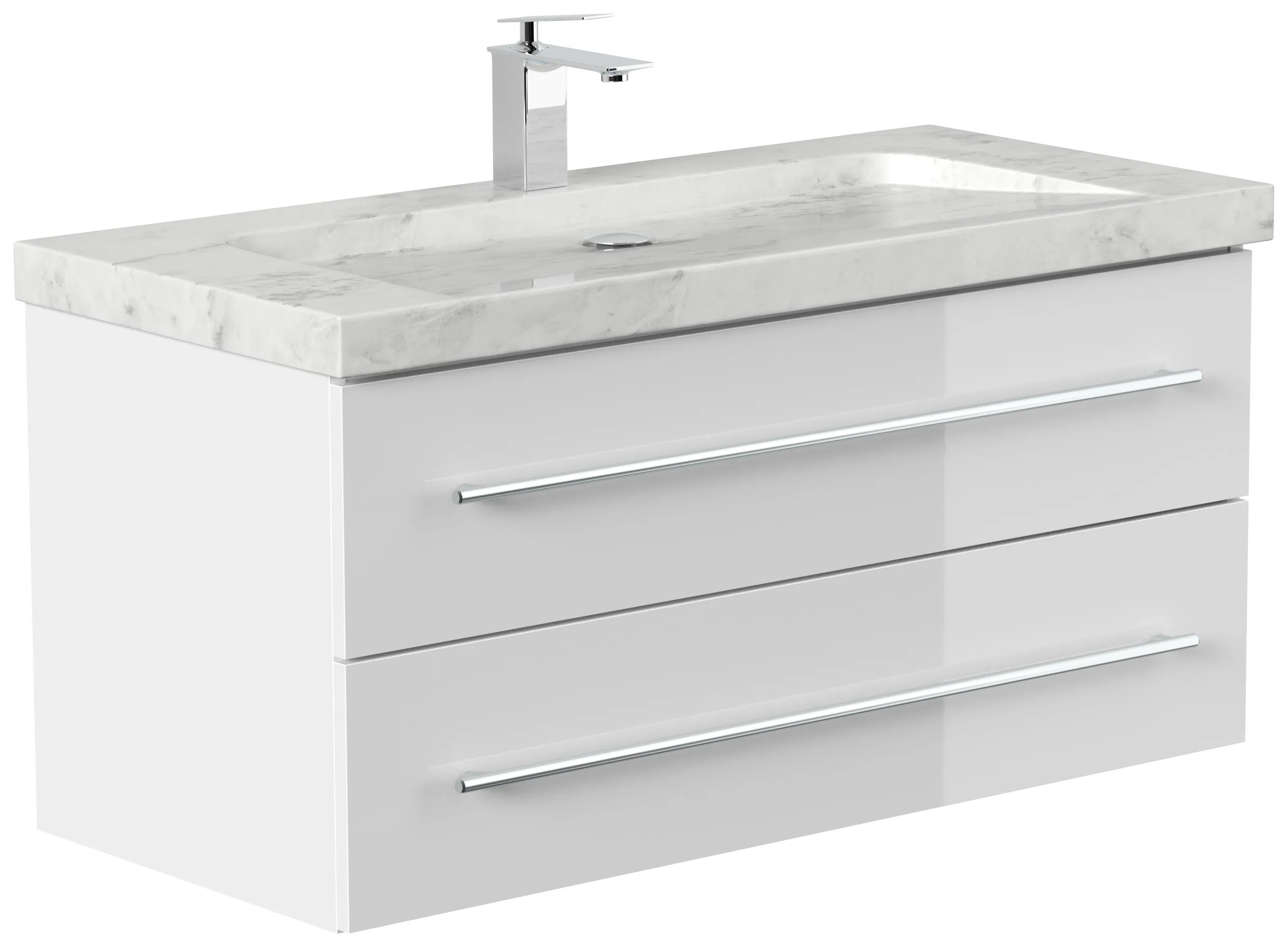Badmöbel Marmor Carrara White YAMO 100 cm 1 Hahnloch SoftClose weiß hochglanz