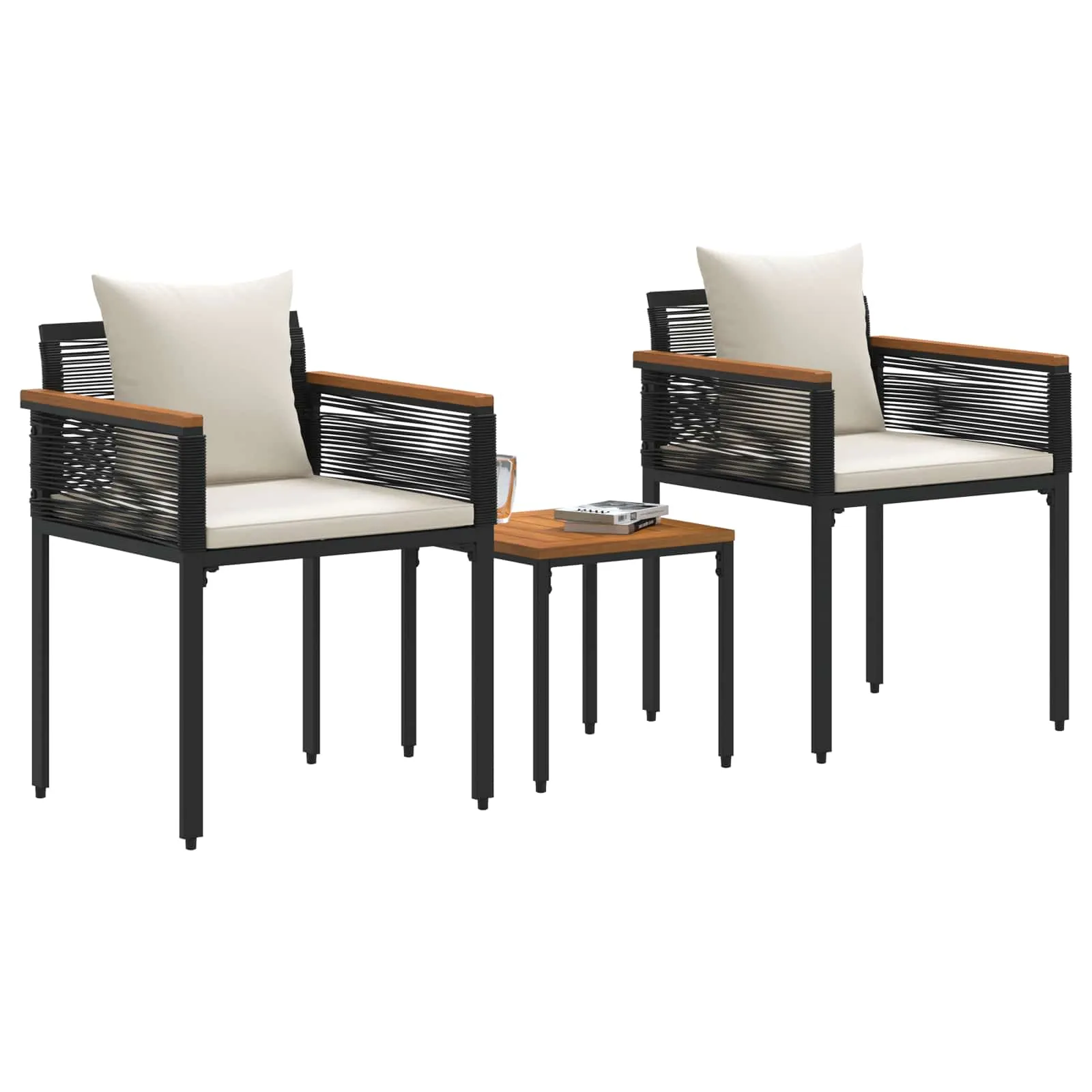 Rustikales Möbelset Schwarz und Cremeweiß 2x Sessel 58x54x74,5 cm