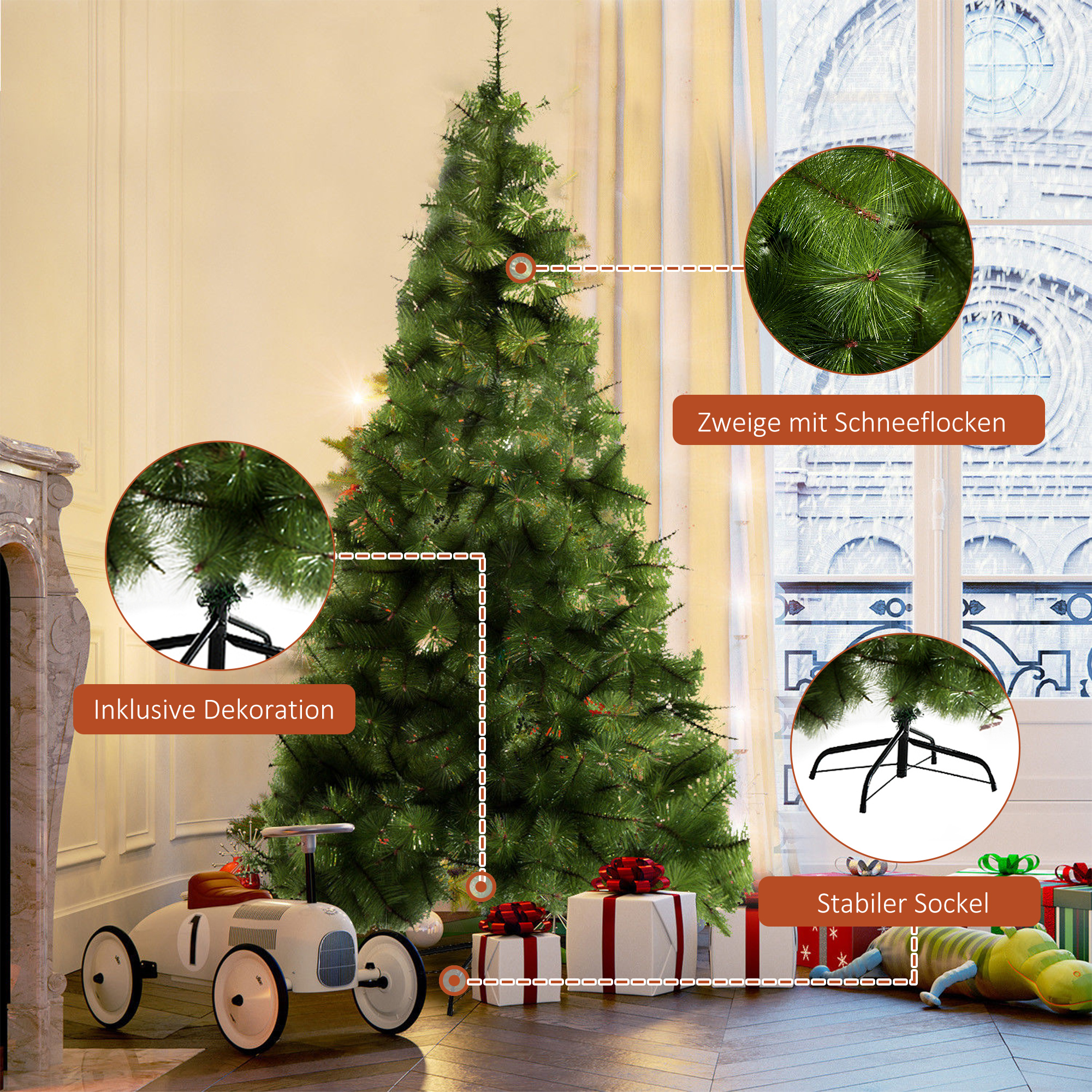 Künstlicher Weihnachtsbaum 210 cm mit silbernen Akzenten, Grün