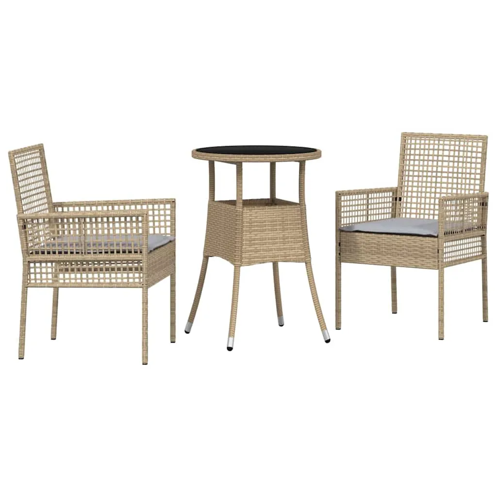 Garten-Esszimmer-Set Poly-Rattan Beige mit 1 Tisch, 2 Stühlen, 2 Kissen