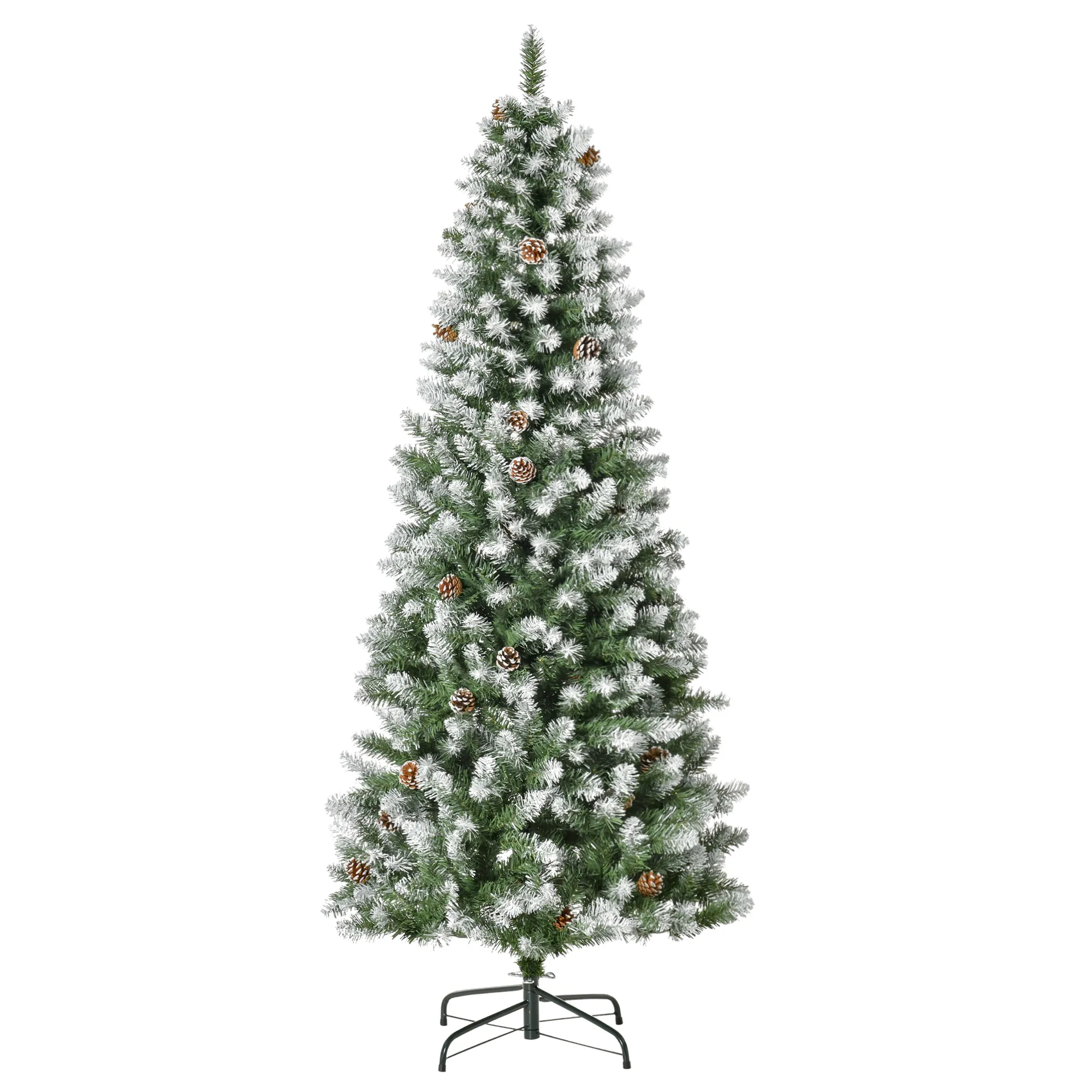 Künstlicher Weihnachtsbaum, 630 Zweige, 37 Zapfen, verschneite Spitzen, feuerfest, 180 cm