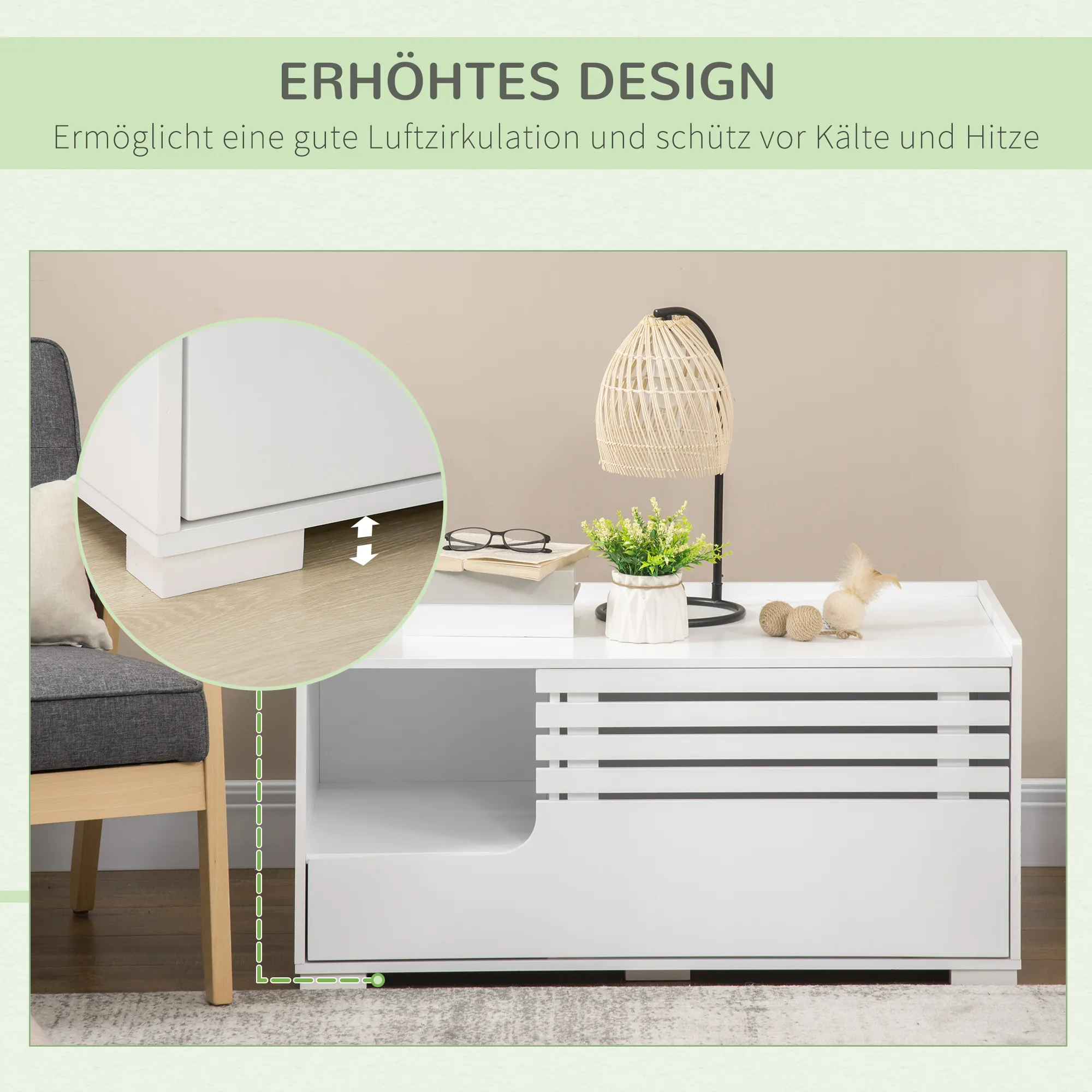 Katzentoilette Beistelltisch 90B x 48T x 43,5H cm Weiß