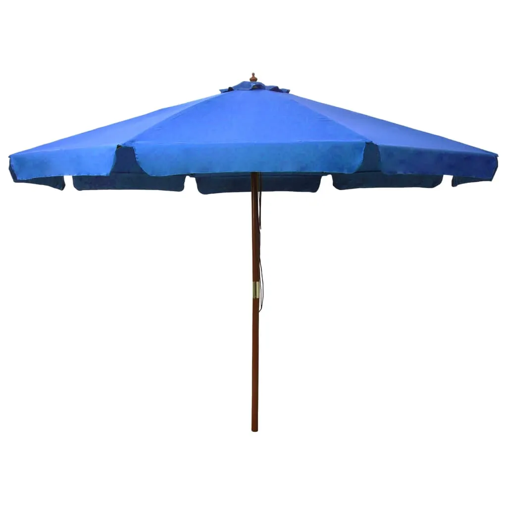 Azurblauer Terrassenschirm 330 x 240 cm mit robustem Massivholz-Mast