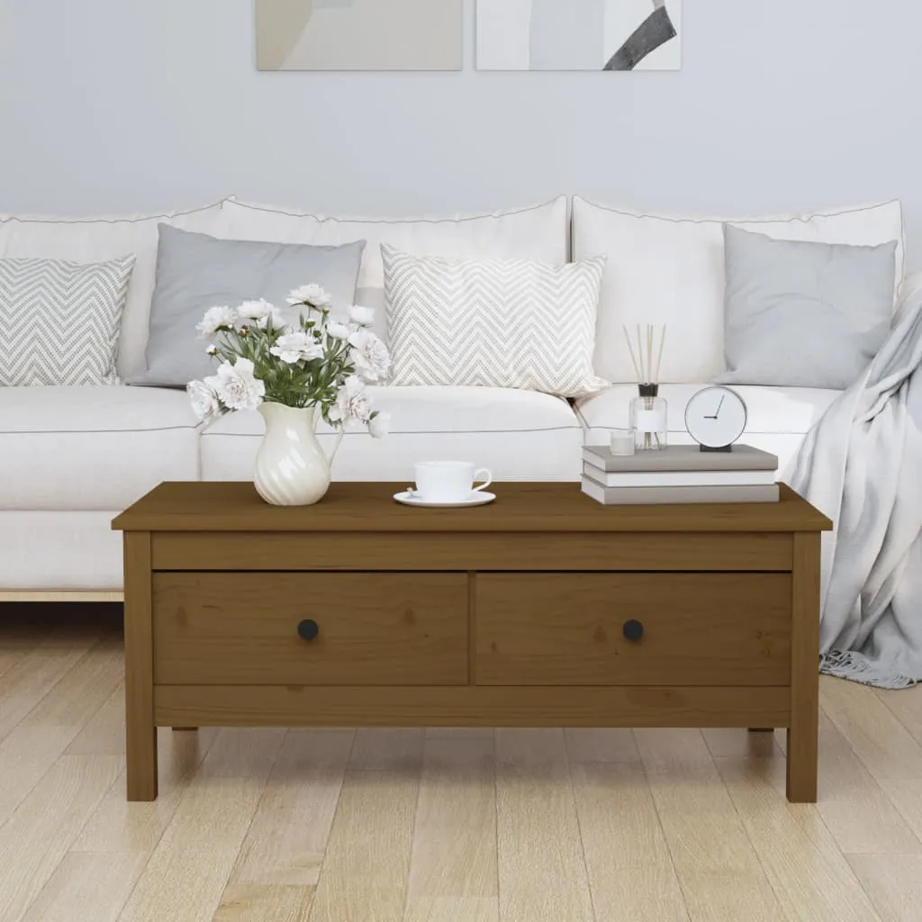 Klassischer Couchtisch aus massivem Kiefernholz 100 x 50 x 40 cm Honigbraun