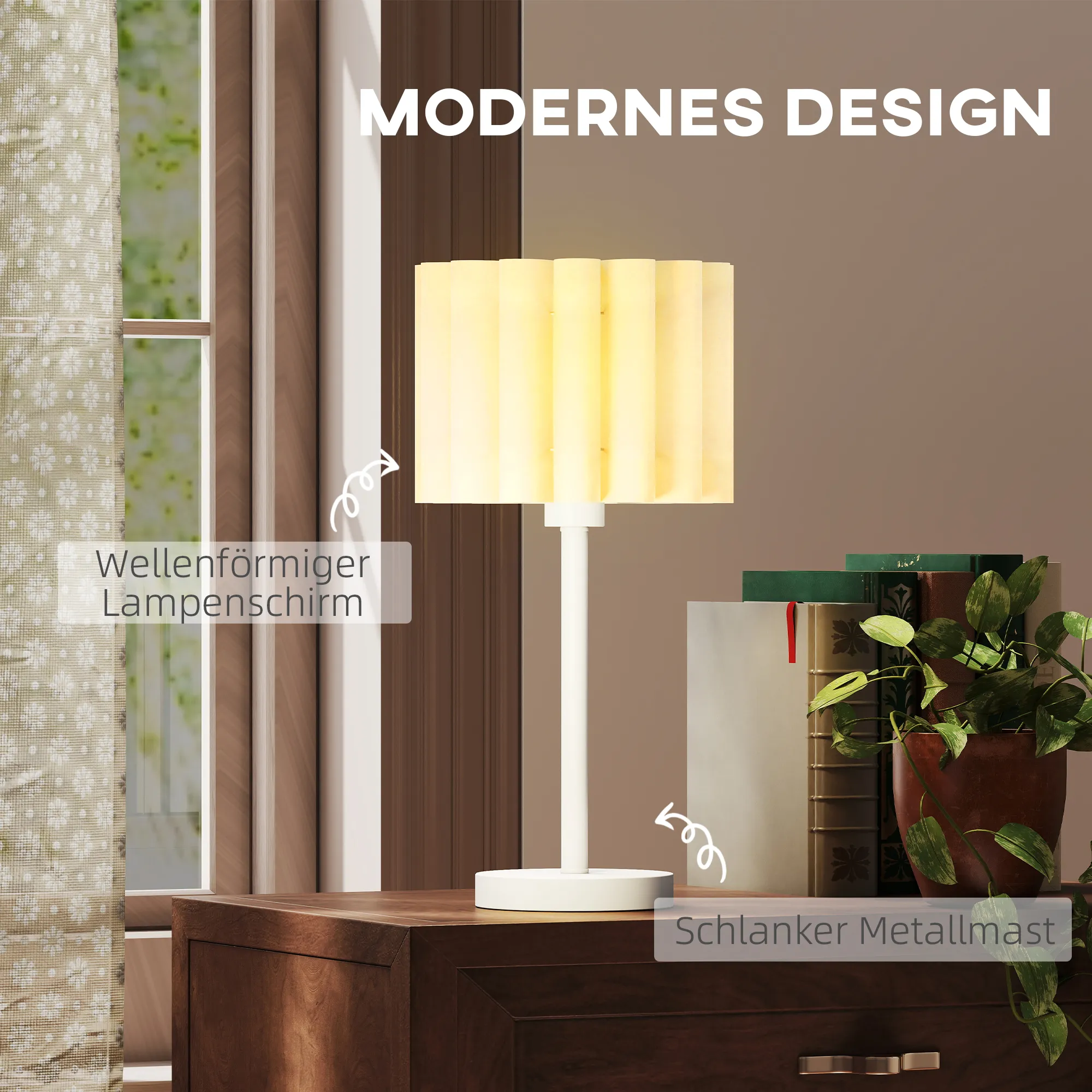 Tischlampe Retro-Stil Kunststoff-Schirm E27 Metallfuß Weiß